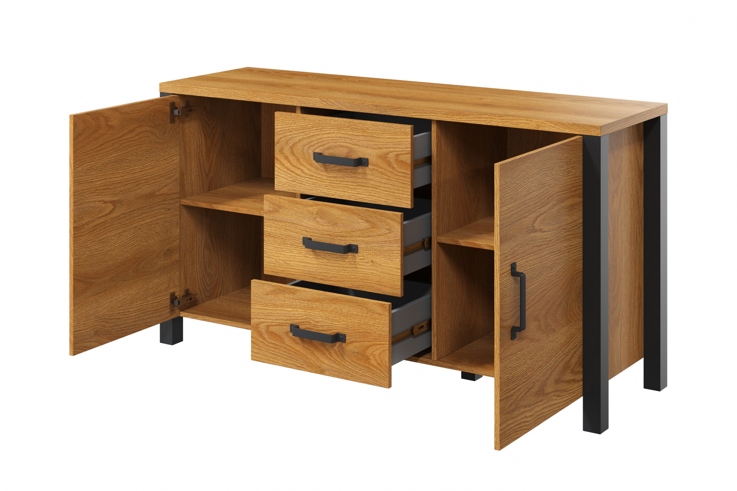 Komoda Olin 26 150 cm so zásuvkami - Dub karmelowy / Čierny supermat - ponuka Limitowana Komoda Olin 26 150 cm so zásuvkami - Dub karmelowy / Čierny supermat