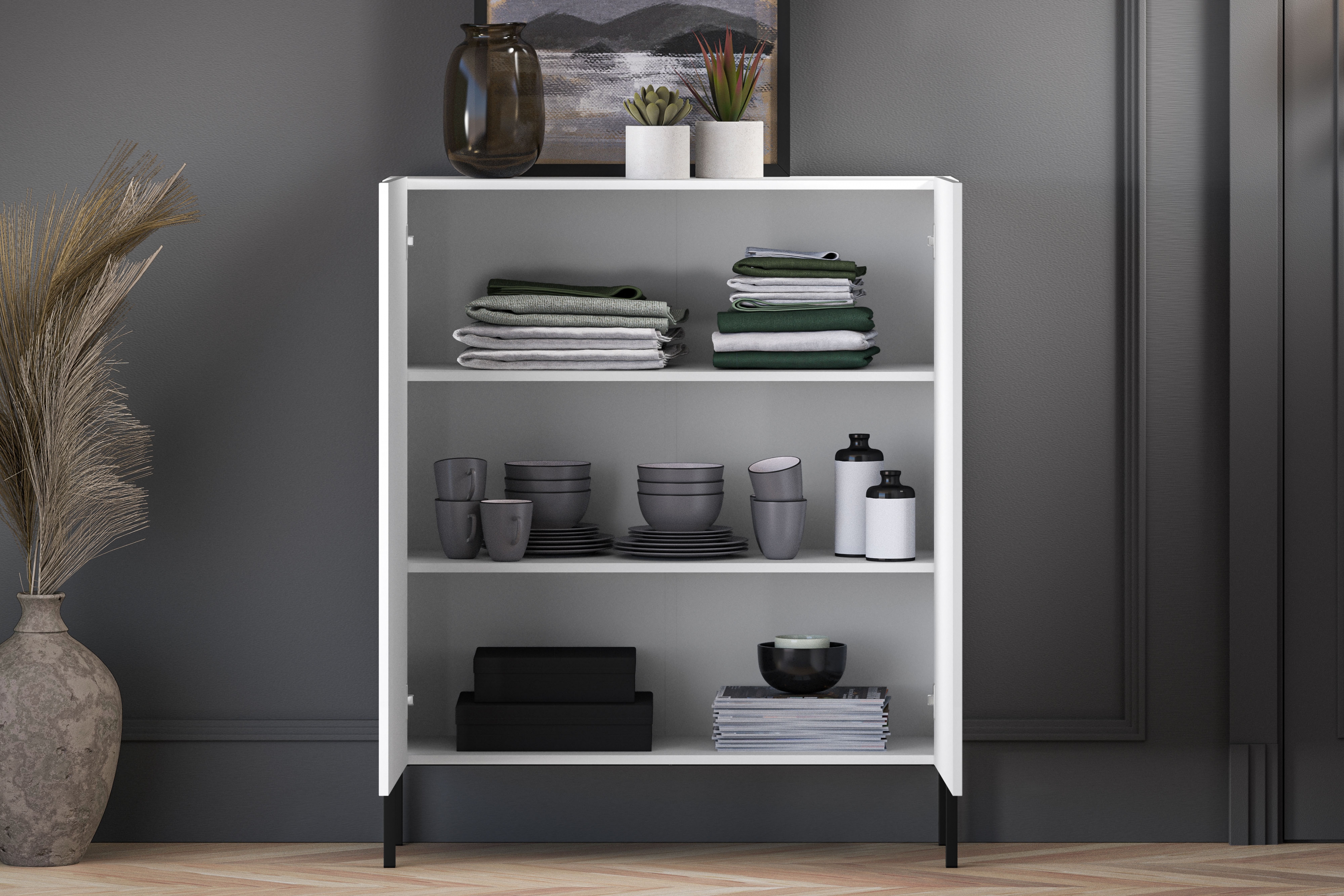 Komoda Pingli 100 cm - bílý mat / černé nohy Komoda Pingli 01 - 100 cm - Bílý mat / černé Nohy