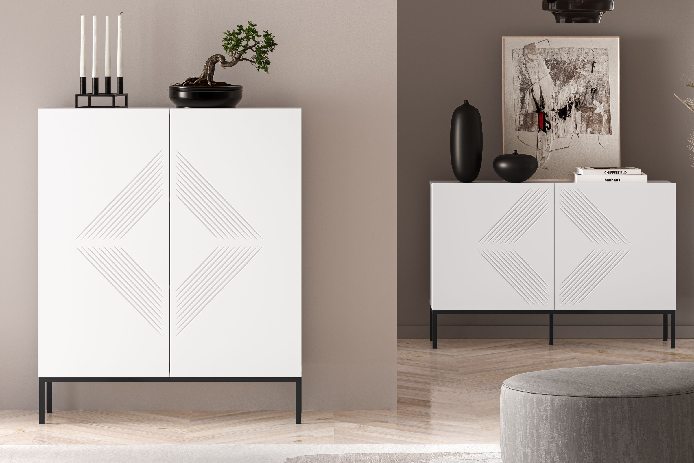 Komoda Pingli 100 cm - bílý mat / černý rošt Komoda Pingli 01 - 100 cm - Bílý mat / Černý Rošt