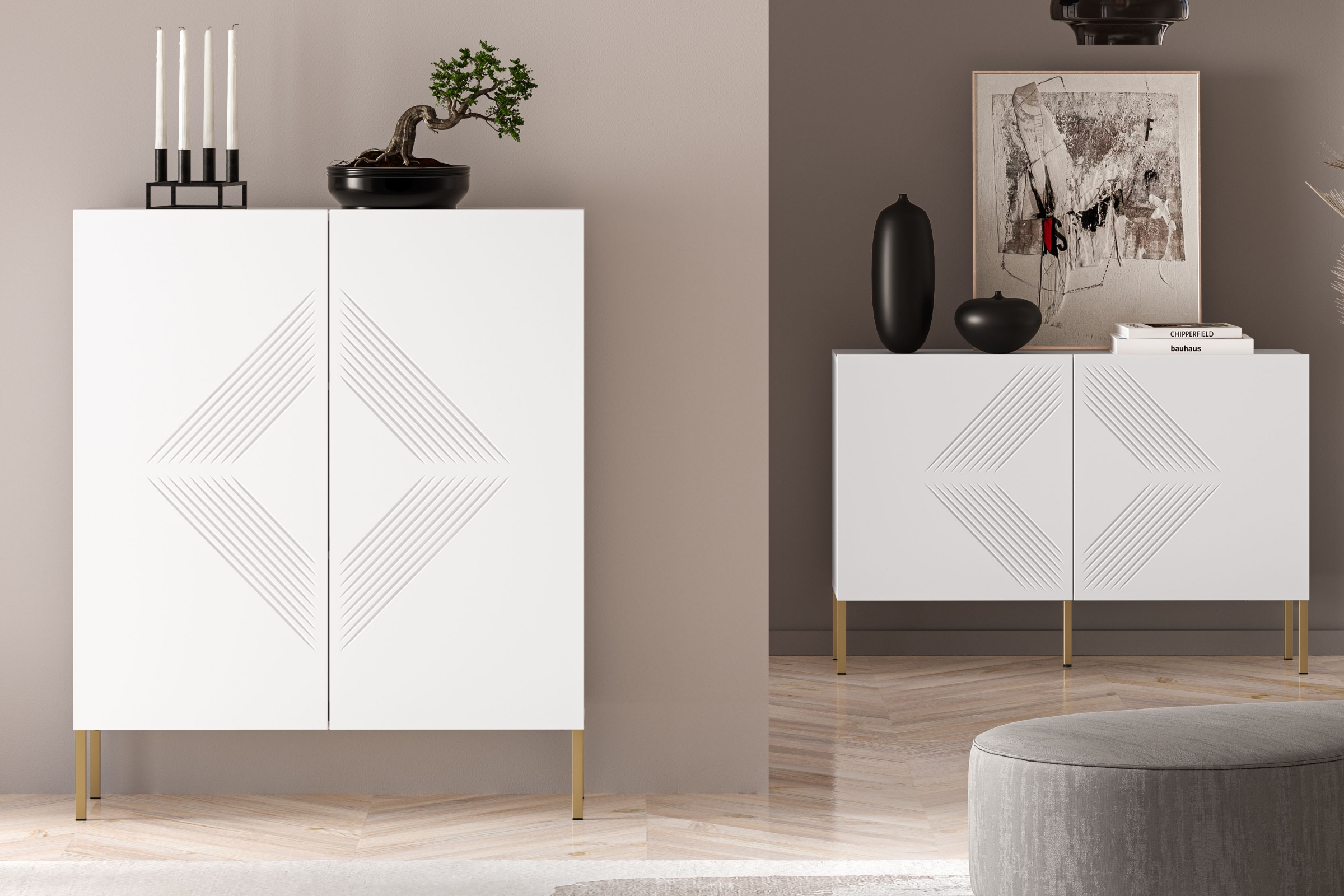 Komoda Pingli 100 cm - bílý mat / zlaté nohy Komoda Pingli 01 - 100 cm - Bílý mat / zlaté Nohy