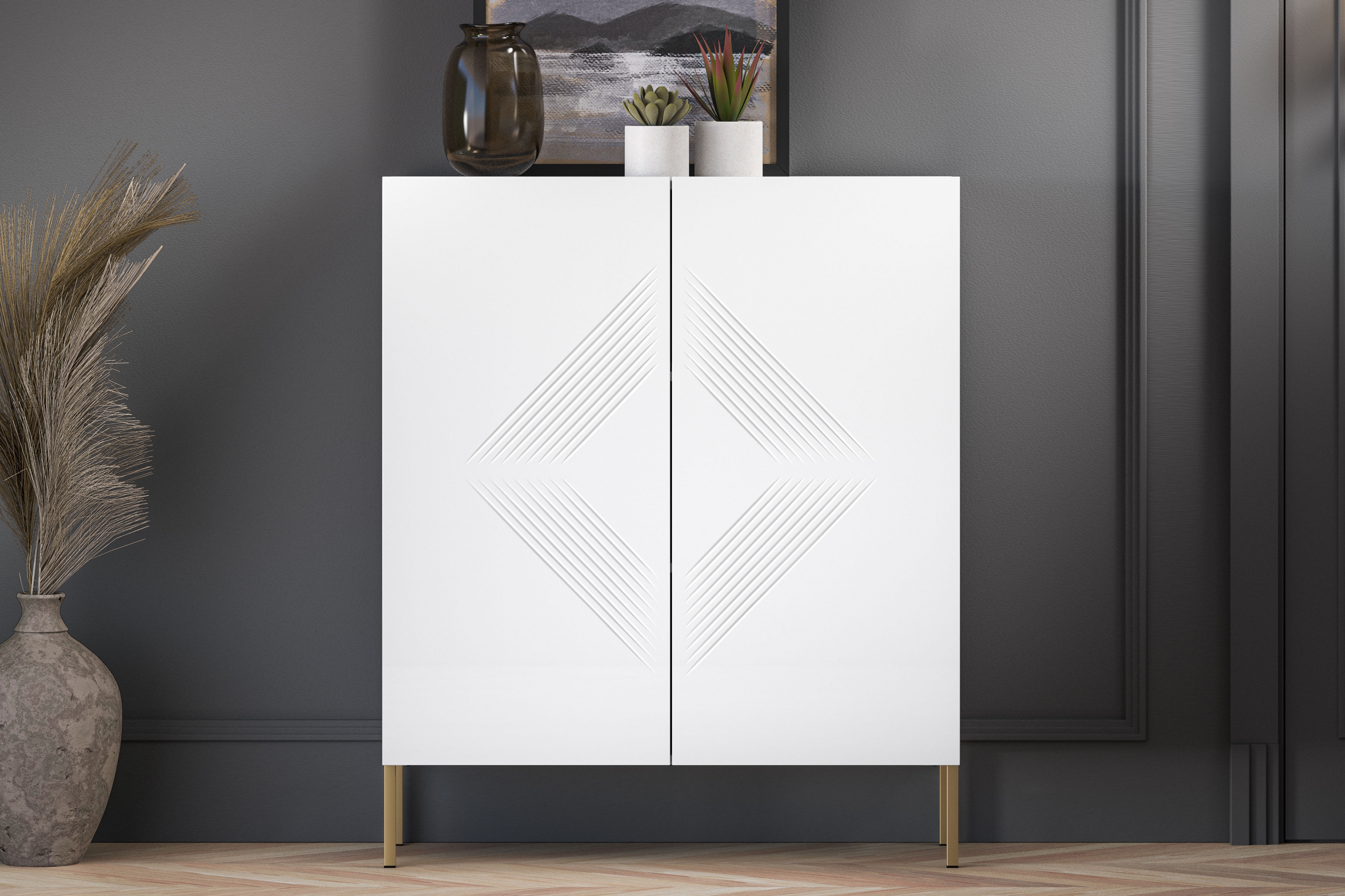 Komoda Pingli 100 cm - bílý mat / zlaté nohy Komoda Pingli 01 - 100 cm - Bílý mat / zlaté Nohy