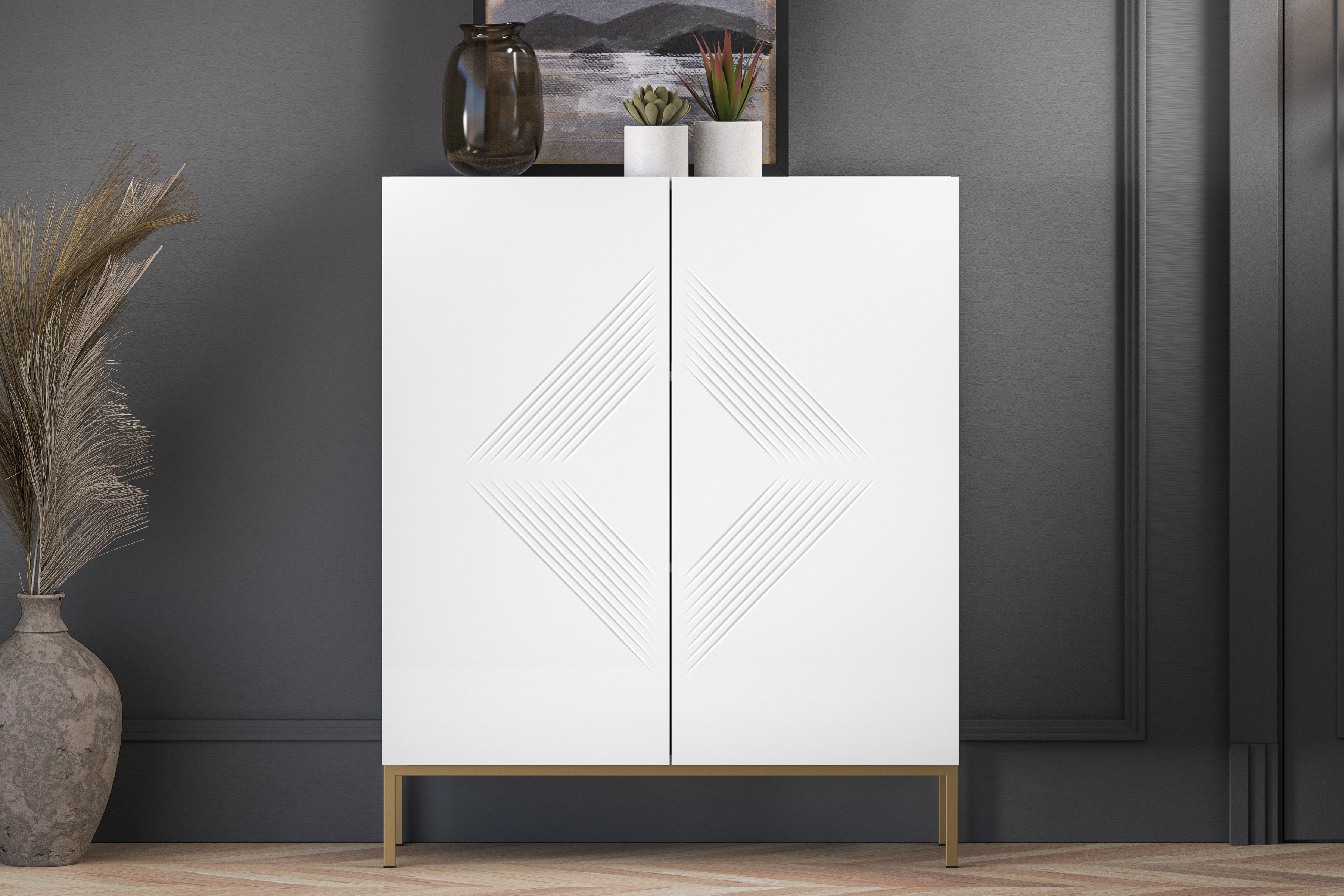 Komoda Pingli 100 cm - bílý mat / zlatý rošt Komoda Pingli 01 - 100 cm - Bílý mat / zlatý Rošt