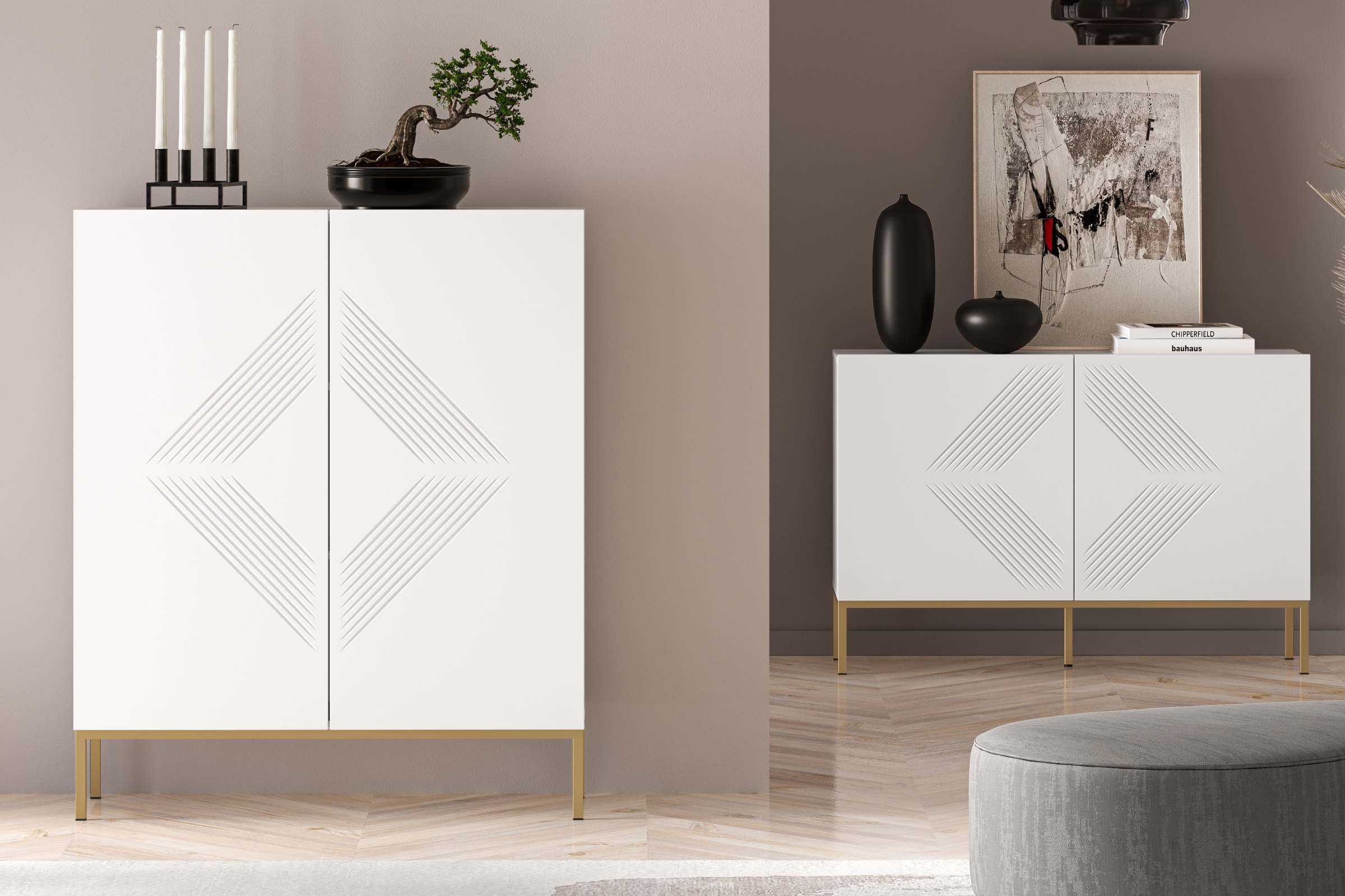 Komoda Pingli 100 cm - bílý mat / zlatý rošt Komoda Pingli 01 - 100 cm - Bílý mat / zlatý Rošt