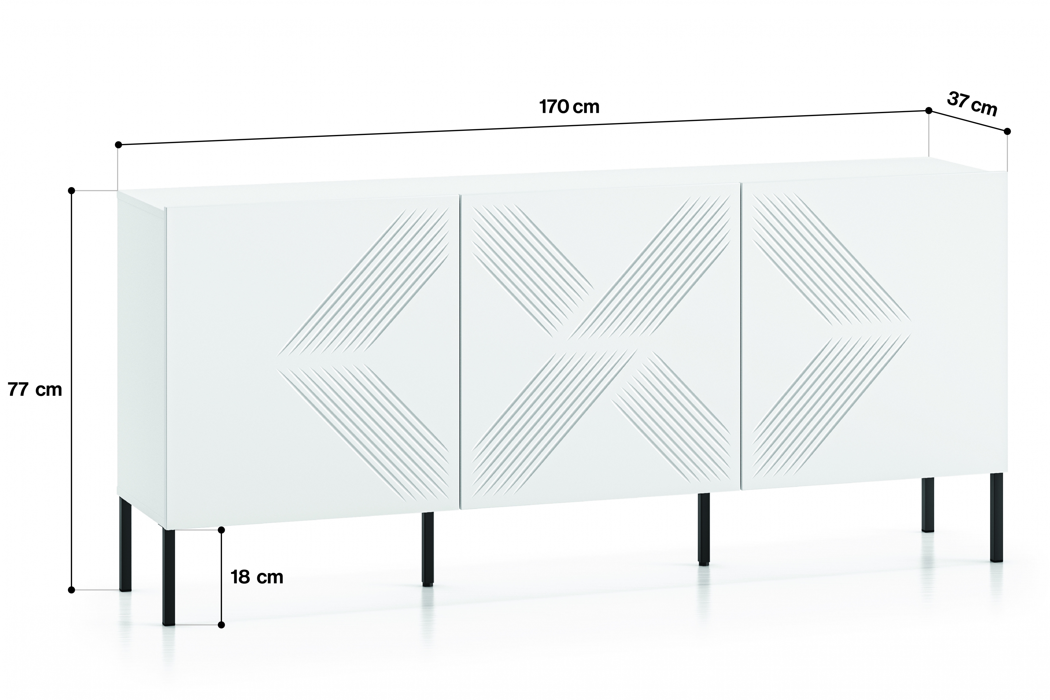 Komoda Pingli 170 cm - bílý mat / černé nohy Komoda Pingli 02 - 170 cm - Bílý mat / černé Nohy