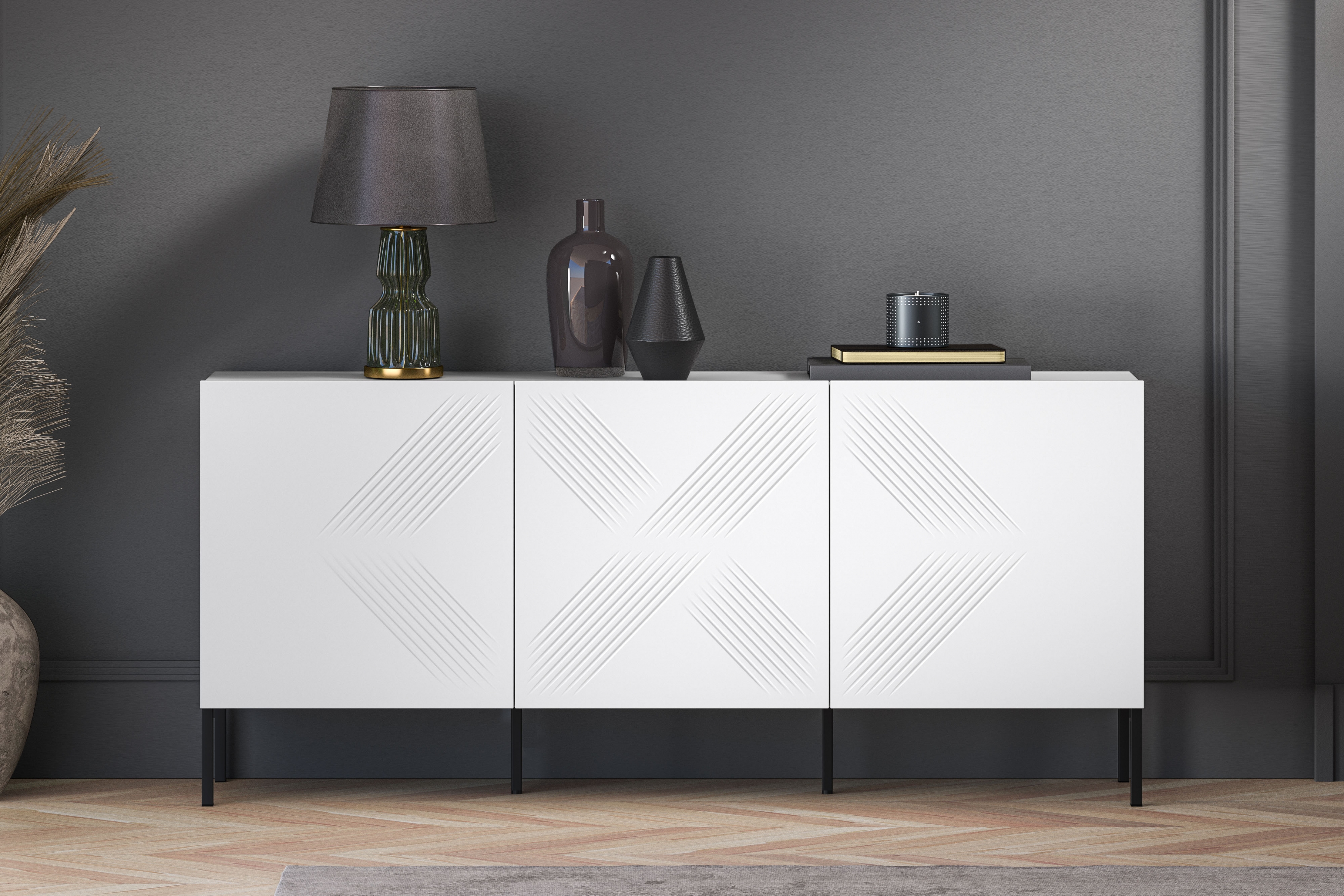 Komoda Pingli 170 cm - bílý mat / černé nohy Komoda Pingli 02 - 170 cm - Bílý mat / černé Nohy