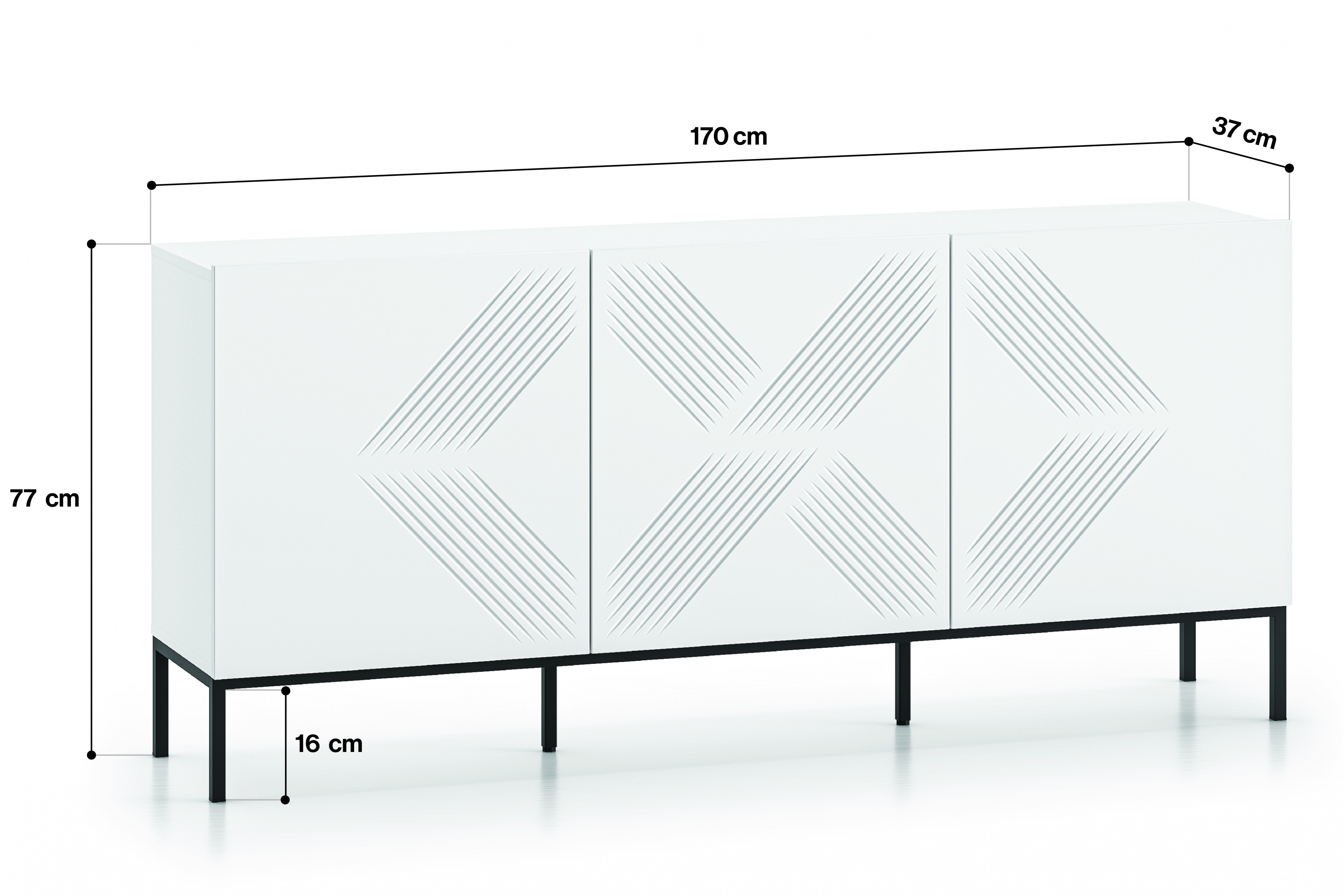 Komoda Pingli 170 cm - bílý mat / černý rošt Komoda Pingli 02 - 170 cm - Bílý mat / Černý Rošt
