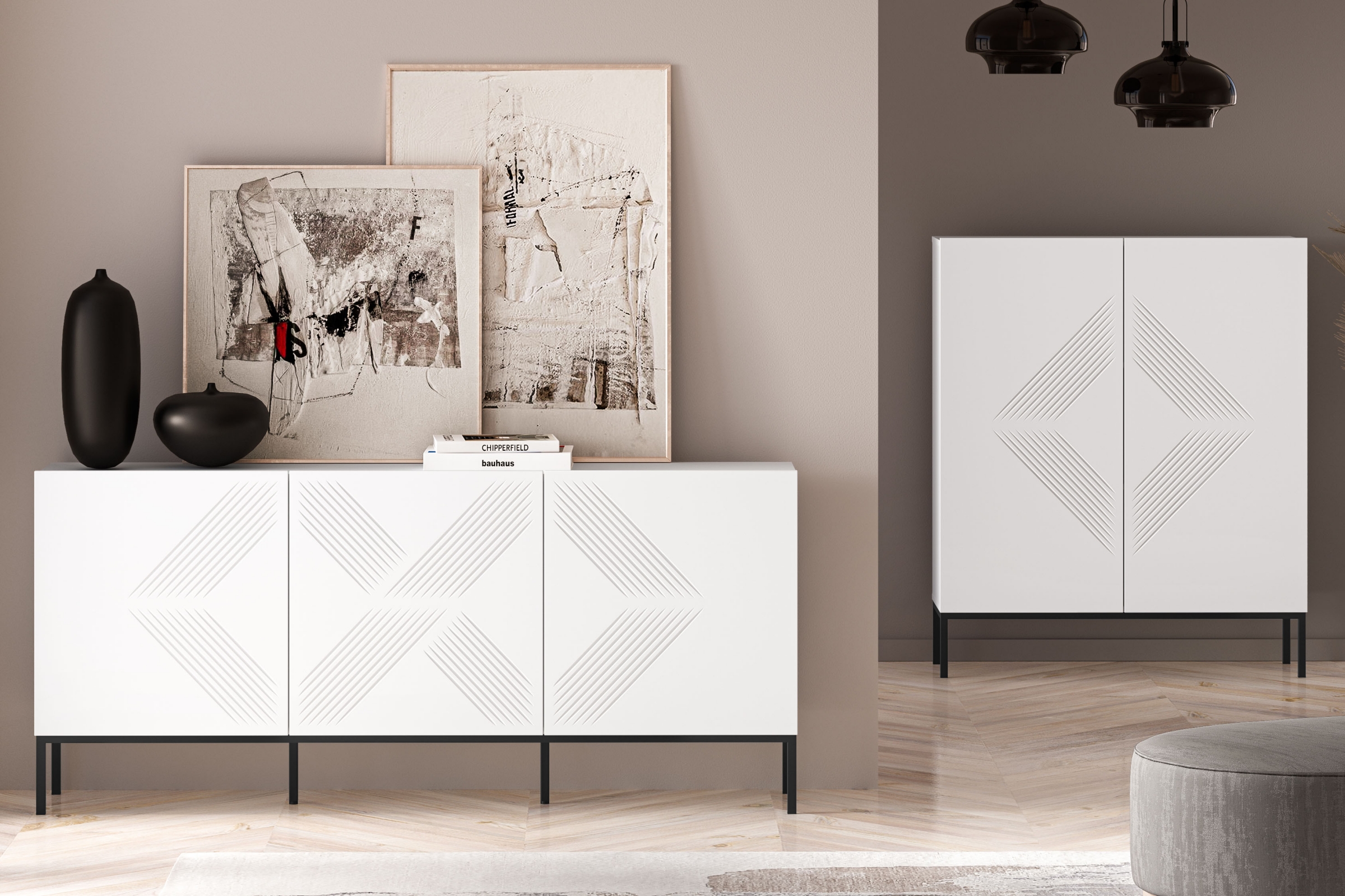 Komoda Pingli 170 cm - bílý mat / černý rošt Komoda Pingli 02 - 170 cm - Bílý mat / Černý Rošt