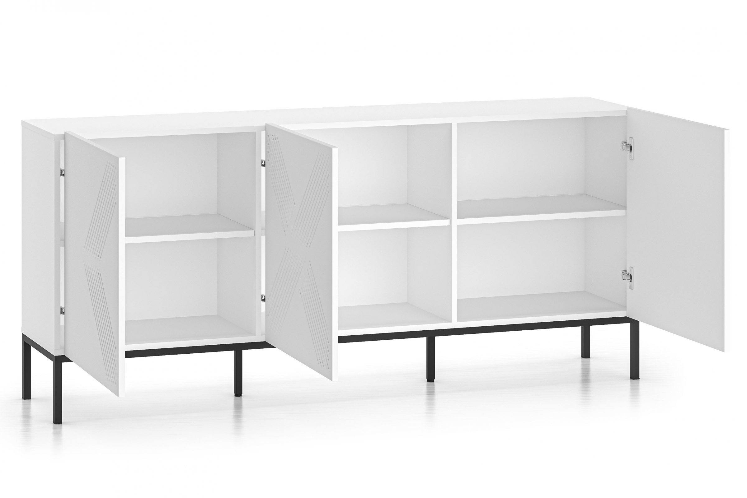 Komoda Pingli 170 cm - bílý mat / černý rošt Komoda Pingli 02 - 170 cm - Bílý mat / Černý Rošt