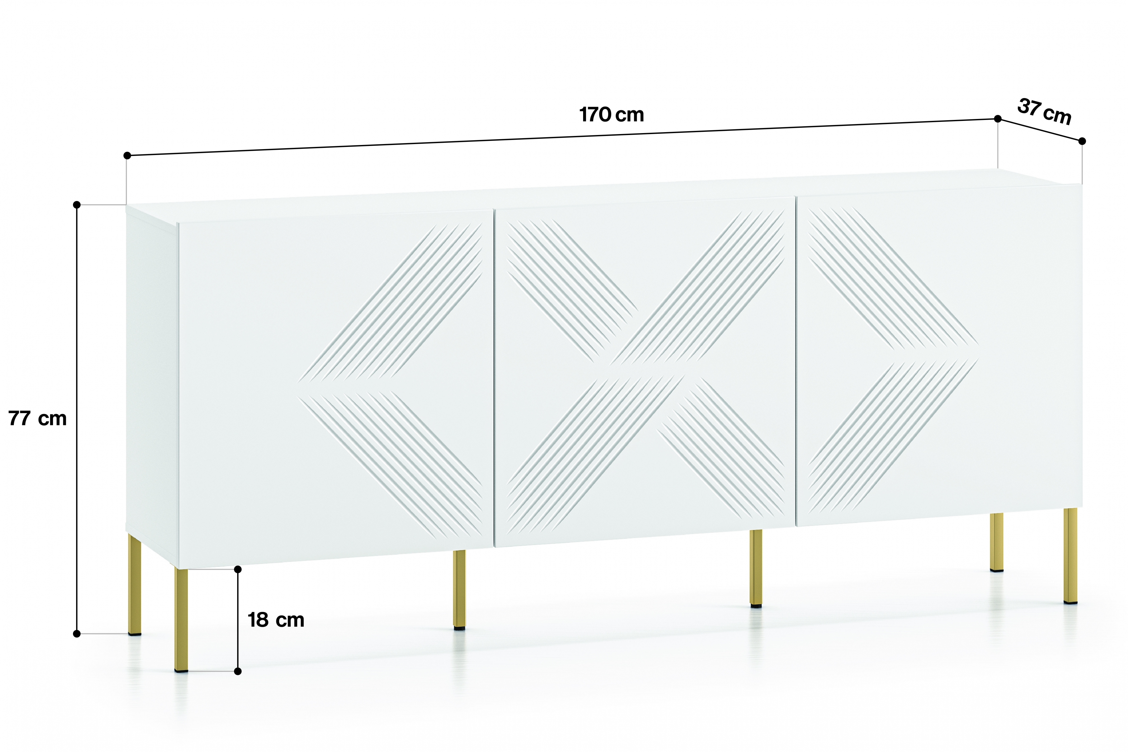 Komoda Pingli 02 - 170 cm - biely mat / zlaté Nohy Komoda Pingli 02 - 170 cm - biely mat / zlote Nohy