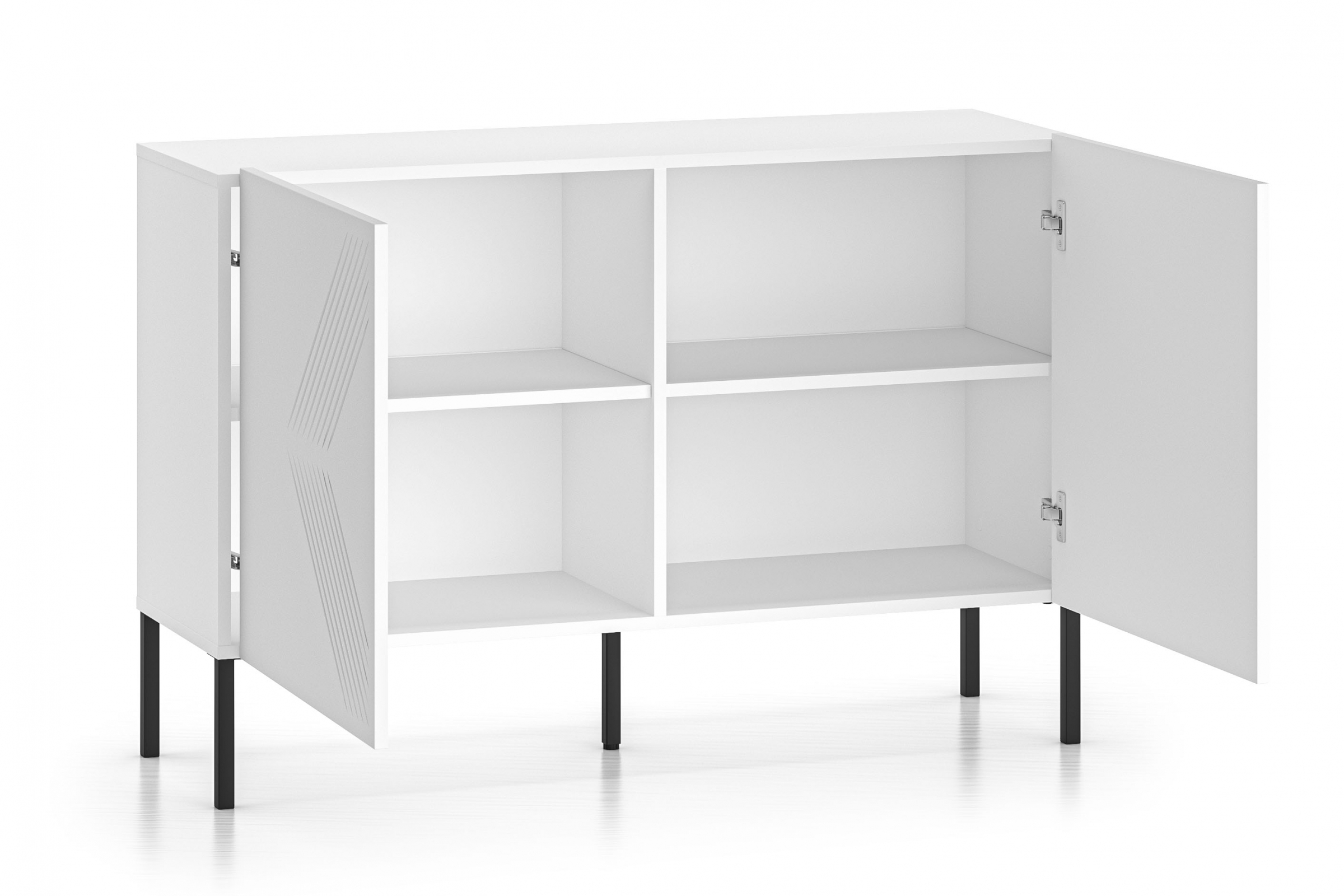 Komoda Pingli 114 cm - bílý mat / černé nohy Komoda Pingli 03 - 114 cm - Bílý mat / černé Nohy