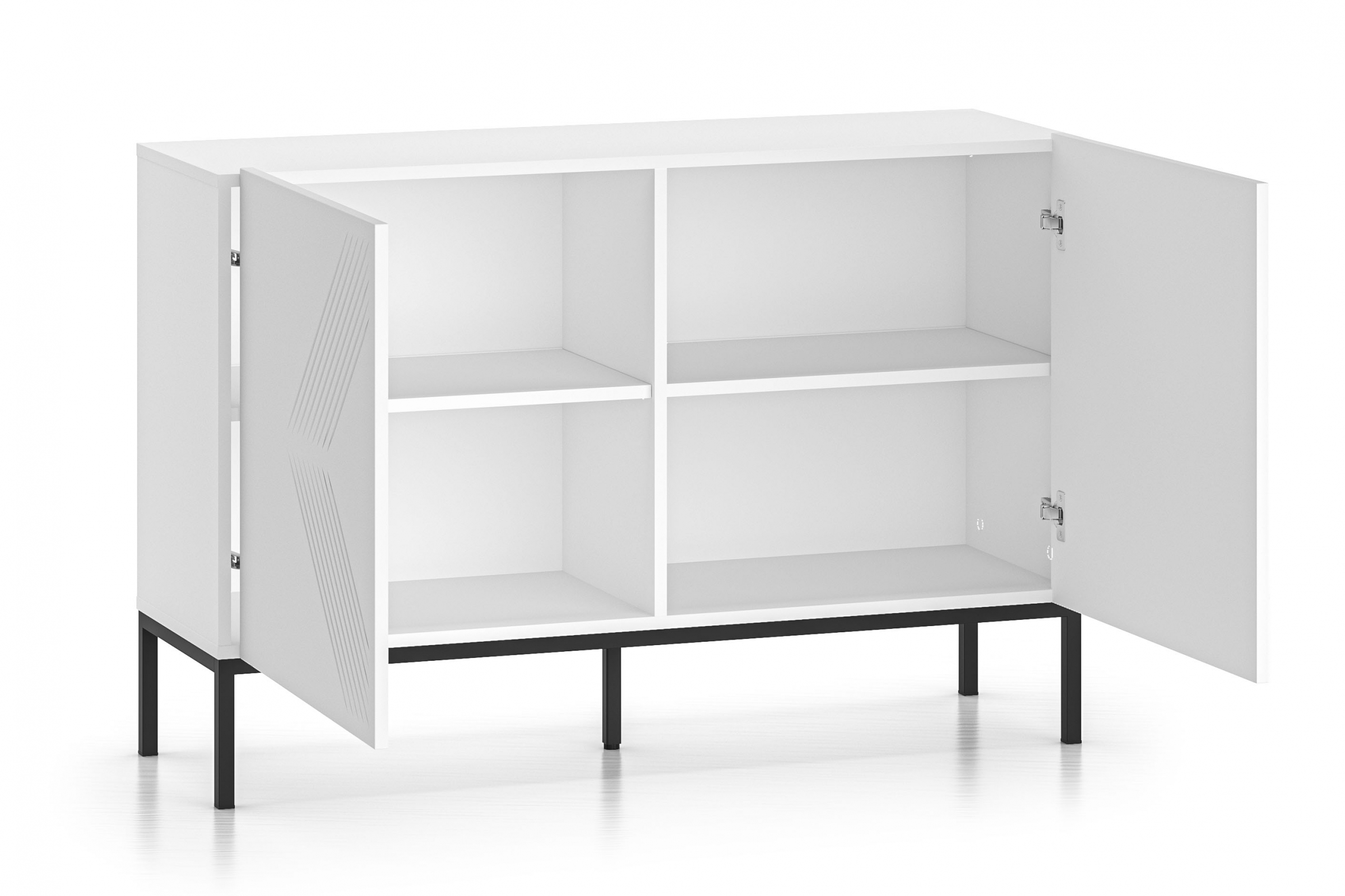 Komoda Pingli 114 cm - bílý mat / černý rošt Komoda Pingli 03 - 114 cm - Bílý mat / Černý Rošt