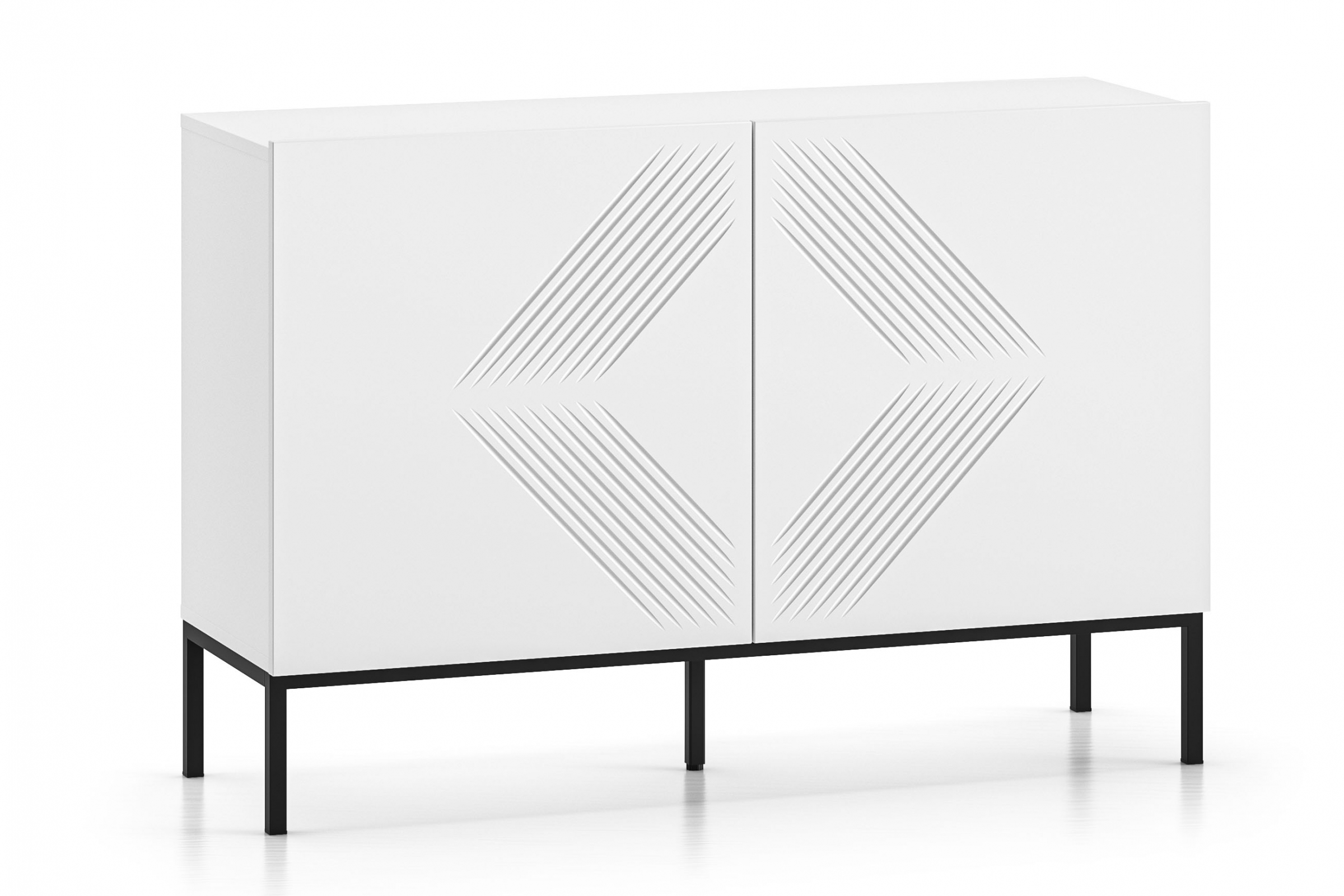 Komoda Pingli 114 cm - bílý mat / černý rošt Komoda Pingli 03 - 114 cm - Bílý mat / Černý Rošt