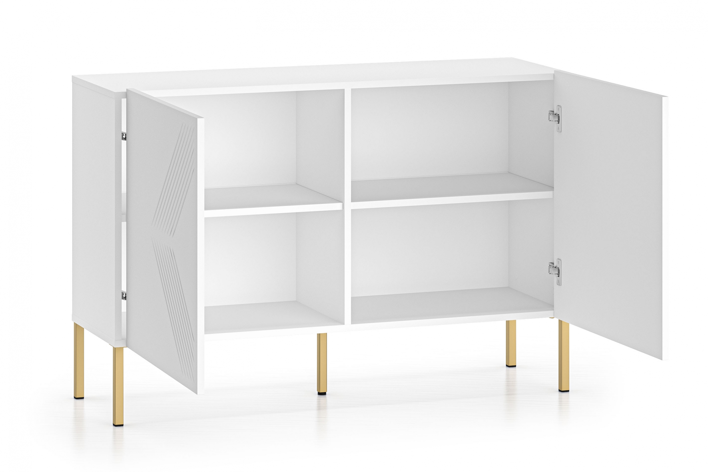 Komoda Pingli 114 cm - bílý mat / zlaté nohy Komoda Pingli 03 - 114 cm - Bílý mat / zlaté Nohy