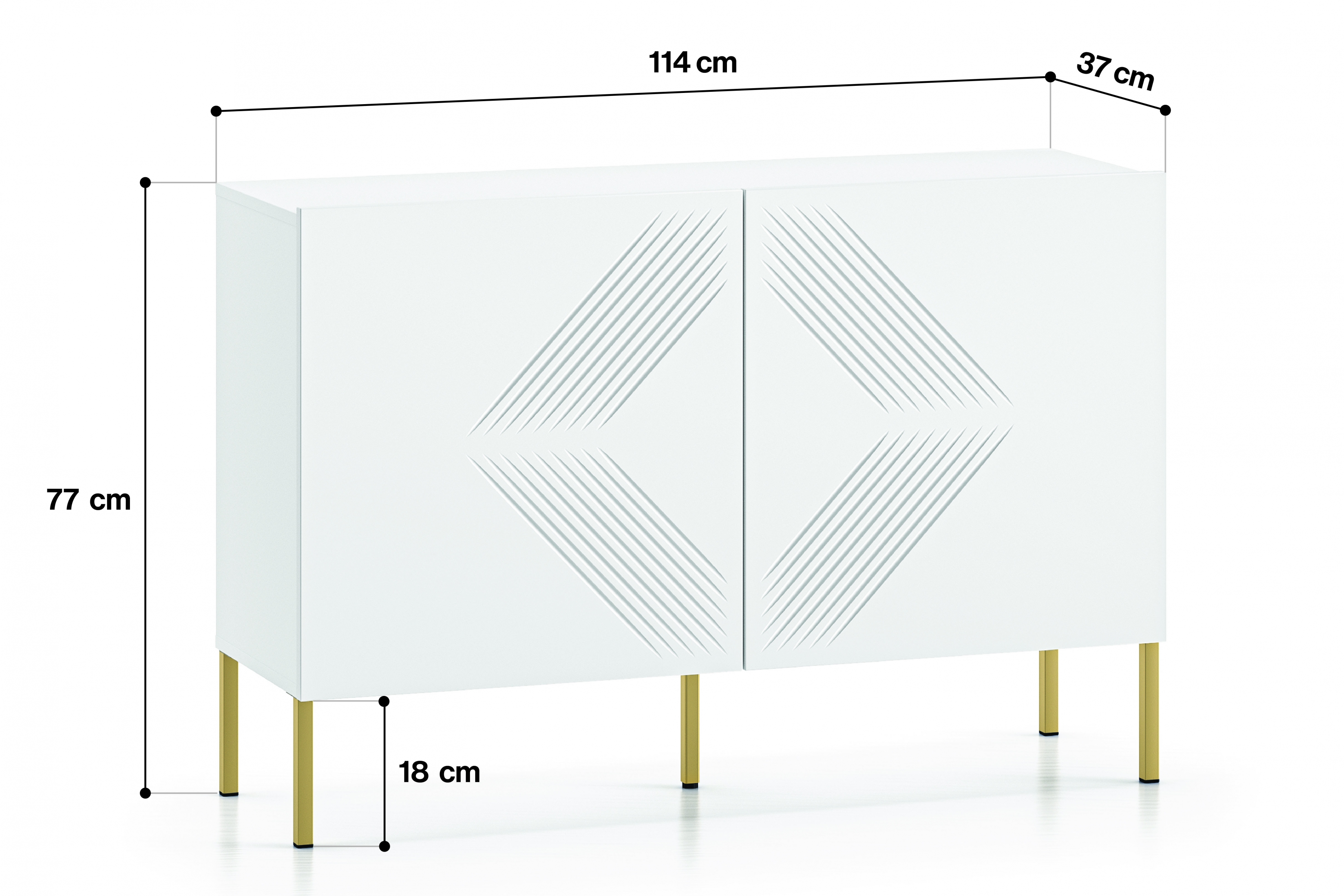 Komoda Pingli 114 cm - bílý mat / zlaté nohy Komoda Pingli 03 - 114 cm - Bílý mat / zlaté Nohy