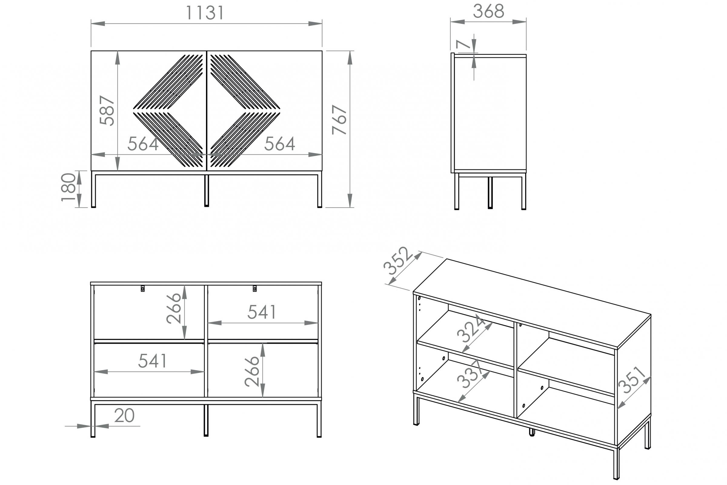 Komoda Pingli 114 cm - bílý mat / zlatý rošt Komoda Pingli 03 - 114 cm - Bílý mat / zlatý Rošt
