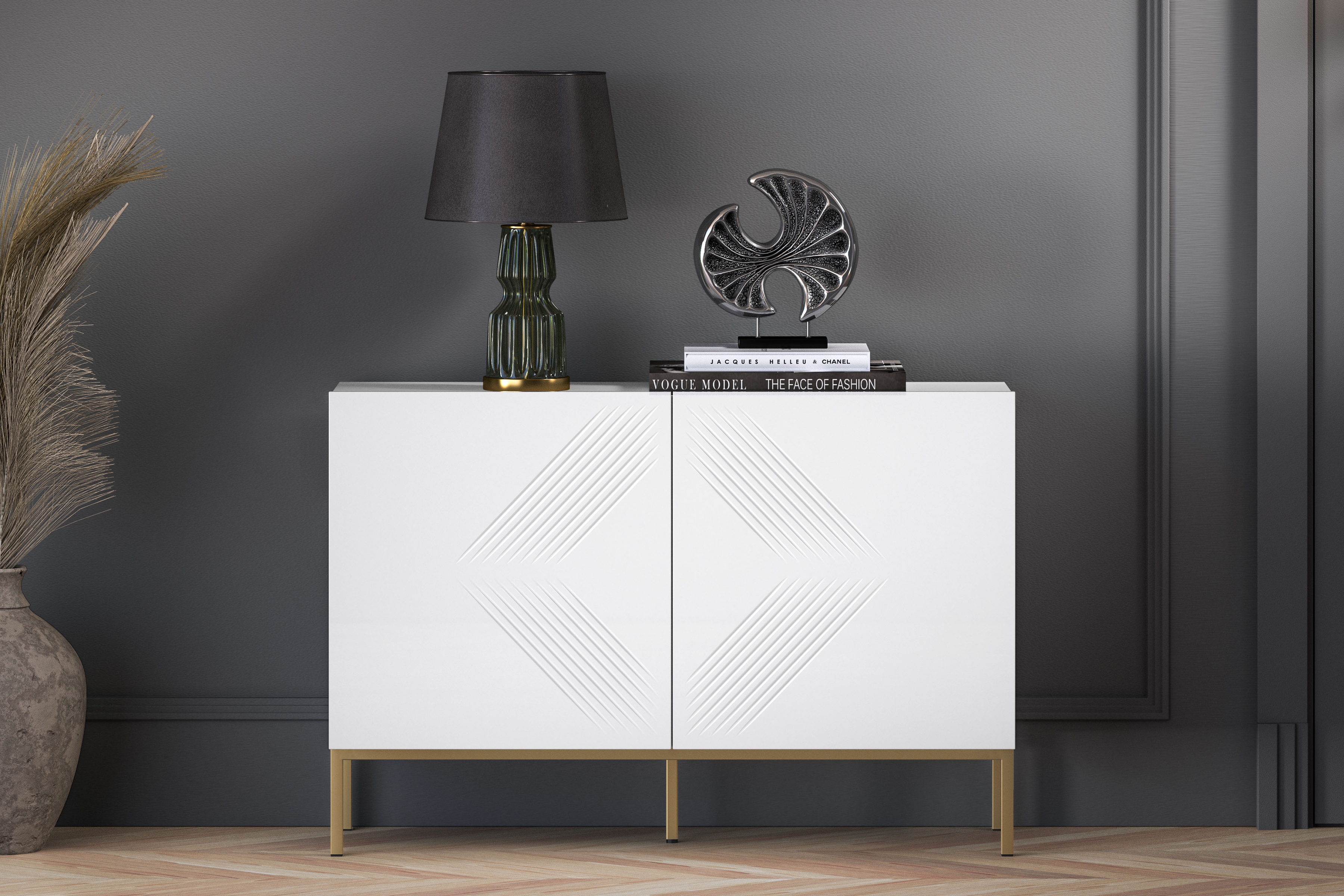 Komoda Pingli 114 cm - bílý mat / zlatý rošt Komoda Pingli 03 - 114 cm - Bílý mat / zlatý Rošt