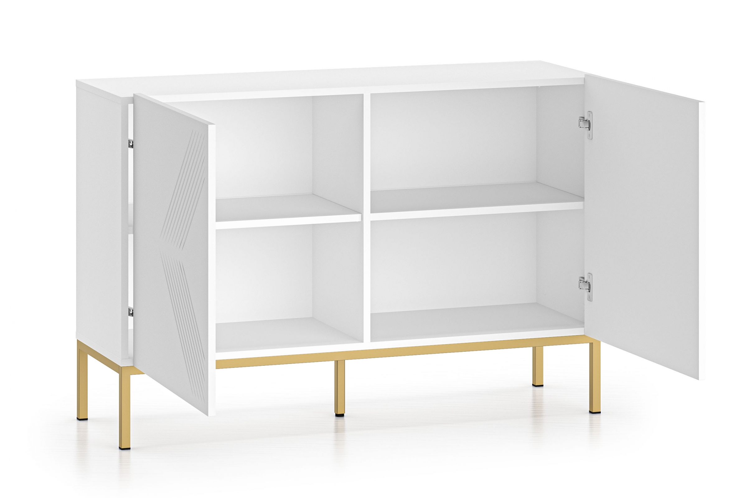 Komoda Pingli 114 cm - bílý mat / zlatý rošt Komoda Pingli 03 - 114 cm - Bílý mat / zlatý Rošt