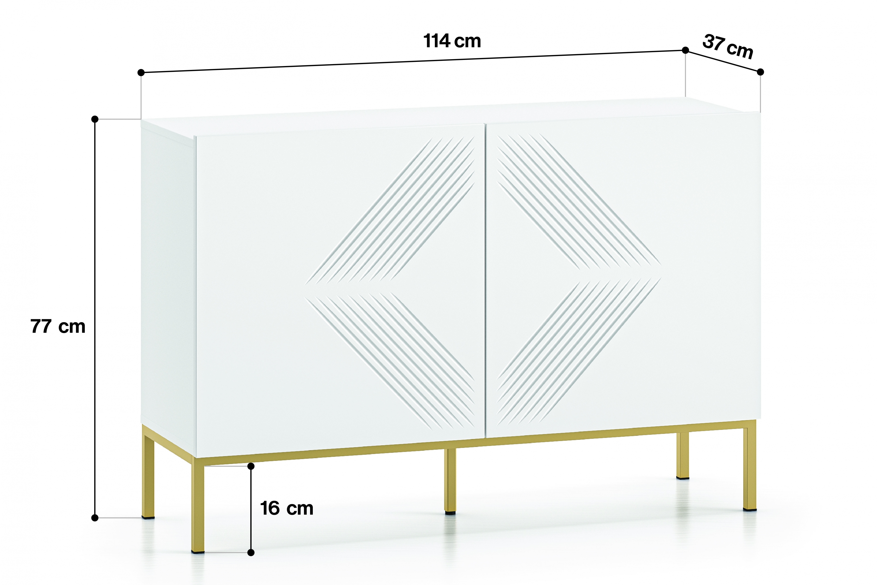 Komoda Pingli 114 cm - bílý mat / zlatý rošt Komoda Pingli 03 - 114 cm - Bílý mat / zlatý Rošt