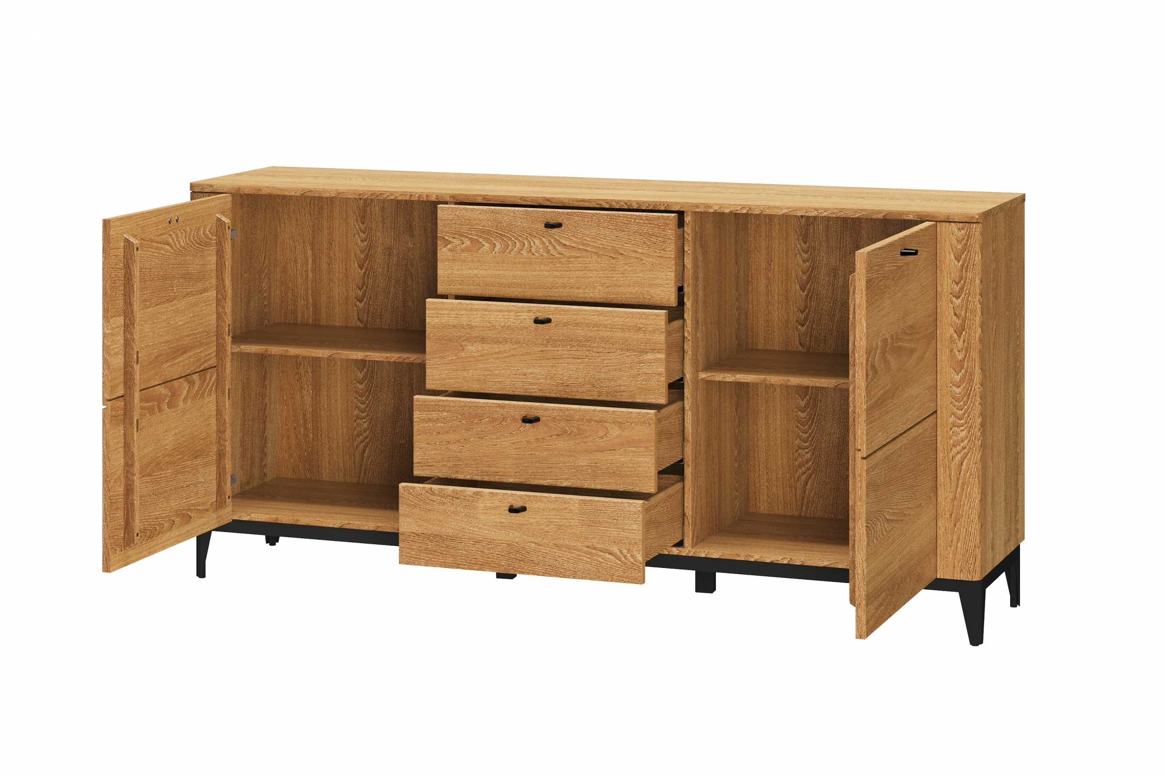 Komoda Porto 45 se zásuvkami 180 cm - dub zlatý / černý mat Komoda Porto 45 s zásuvkami 180 cm - Dub zlatý/Černý mat