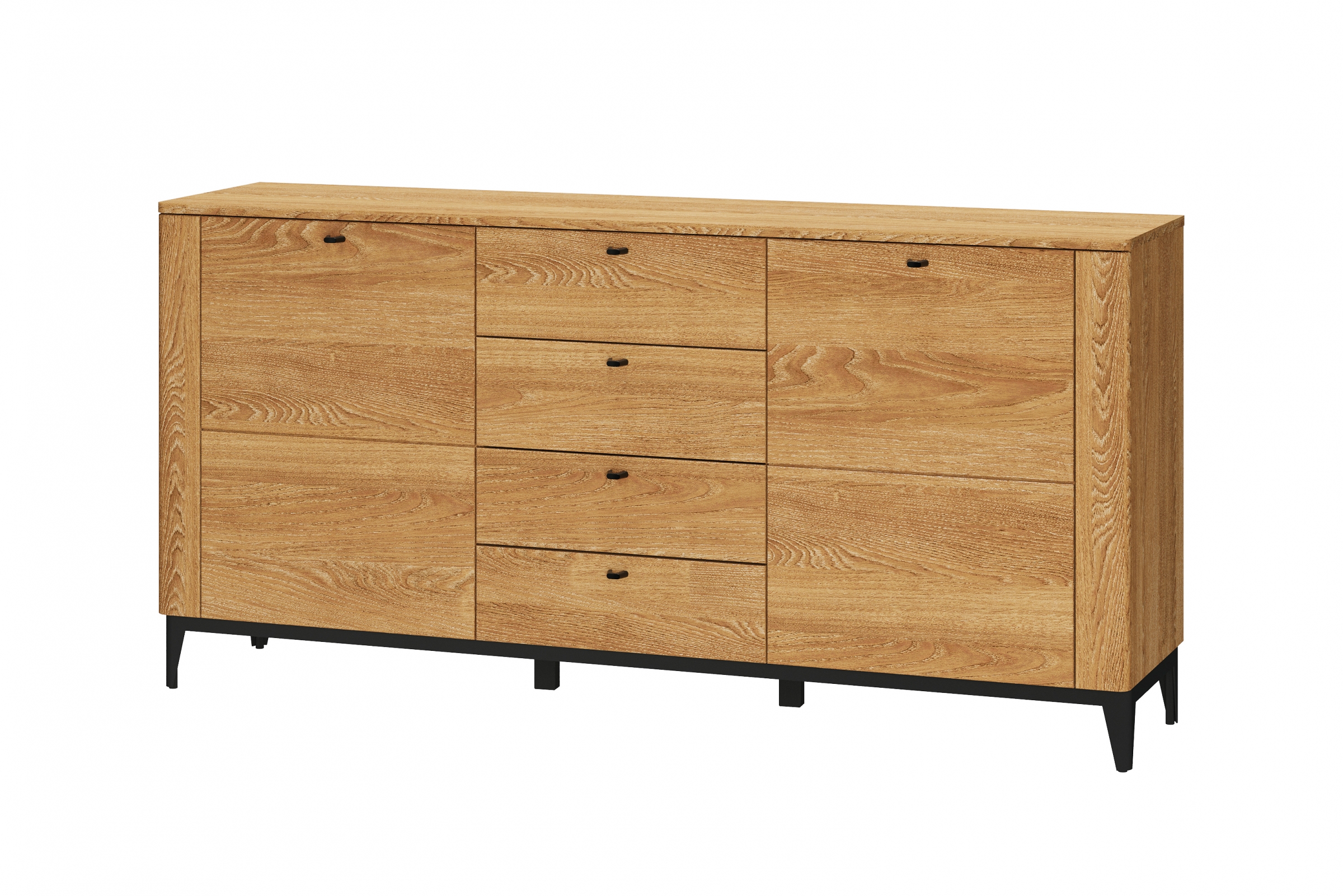 Komoda Porto 45 se zásuvkami 180 cm - dub zlatý / černý mat Komoda Porto 45 s zásuvkami 180 cm - Dub zlatý/Černý mat