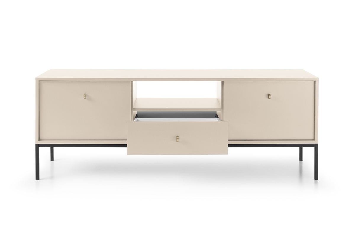 TV komoda Eladia 154 cm - dvoudveřová se zásuvkou a výklenkem - béžová 1 funkční zásuvka