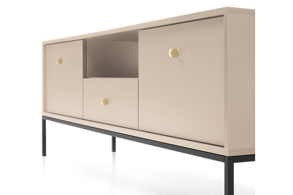 TV komoda Eladia 154 cm - dvoudveřová se zásuvkou a výklenkem - béžová ozdobné kovové úchytky