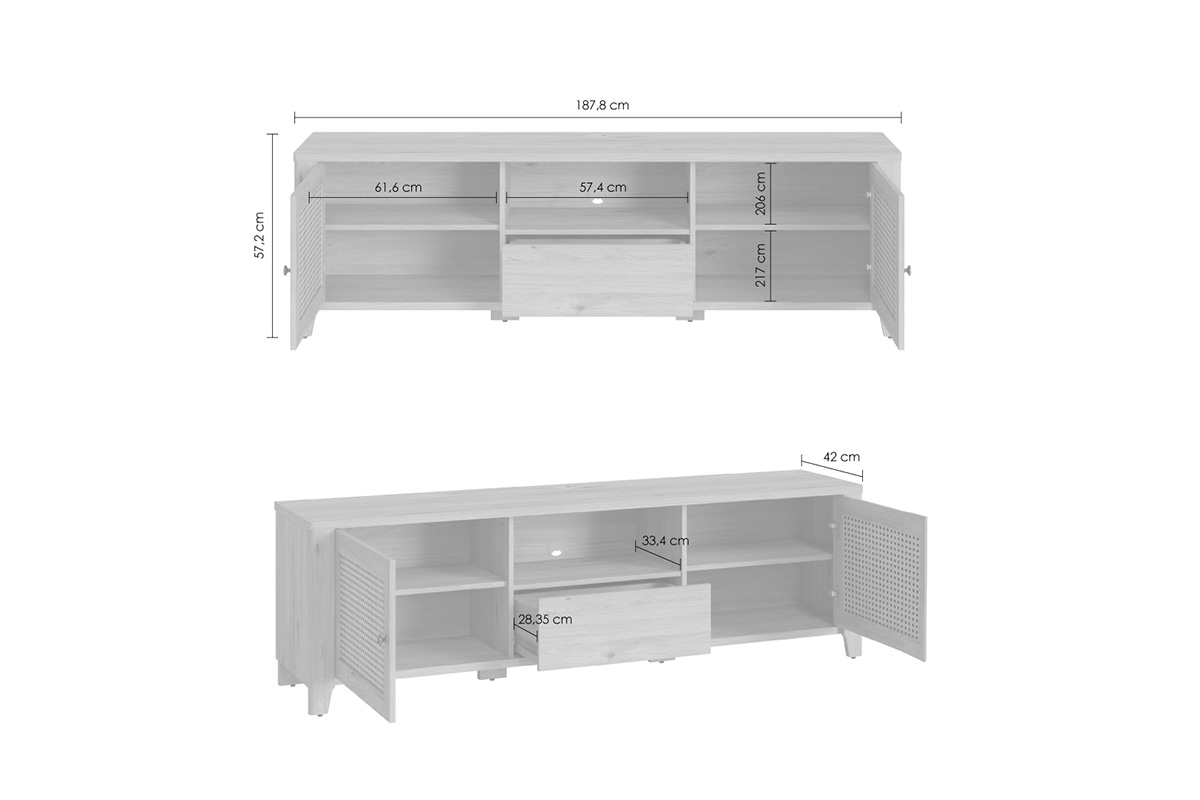 Komoda TV dvojdverová so zásuvkou i wneka Selia 03 - jackson hikory / amadeus Komoda TV dvojdverová so zásuvkou i wneka Selia 03 - jackson hikory / amadeus  - Rozmery