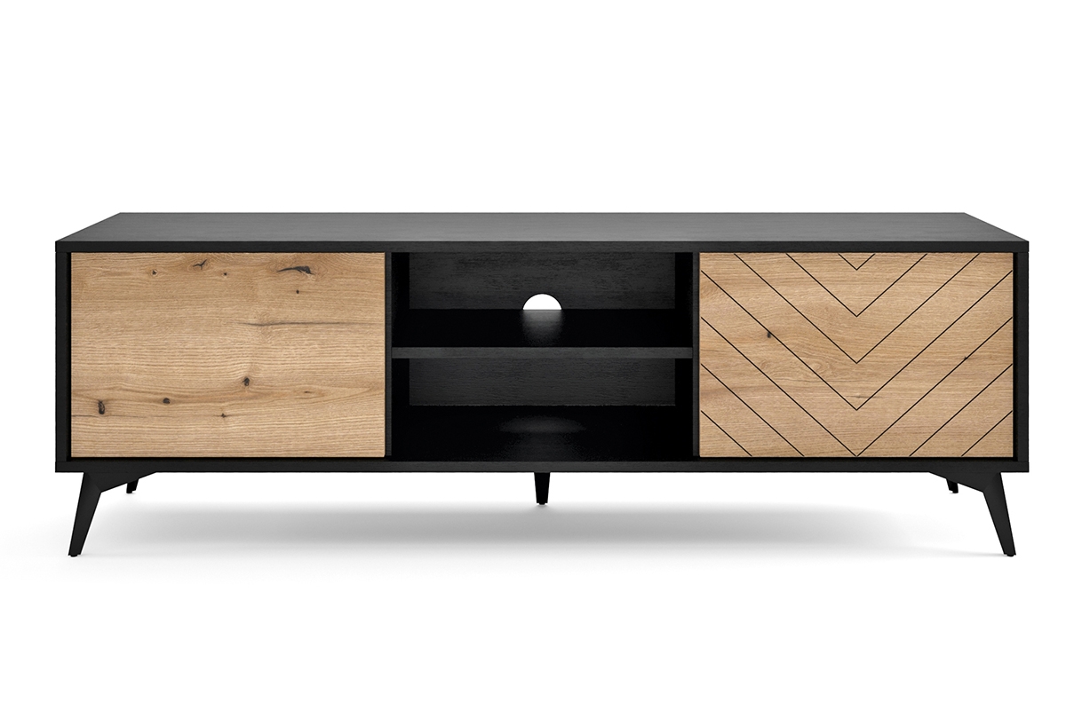 TV stolík dvojdverová s otvorenou policou Sewana 154 - Dub evoke / Čierny TV skrinka s čiernymi nožičkami