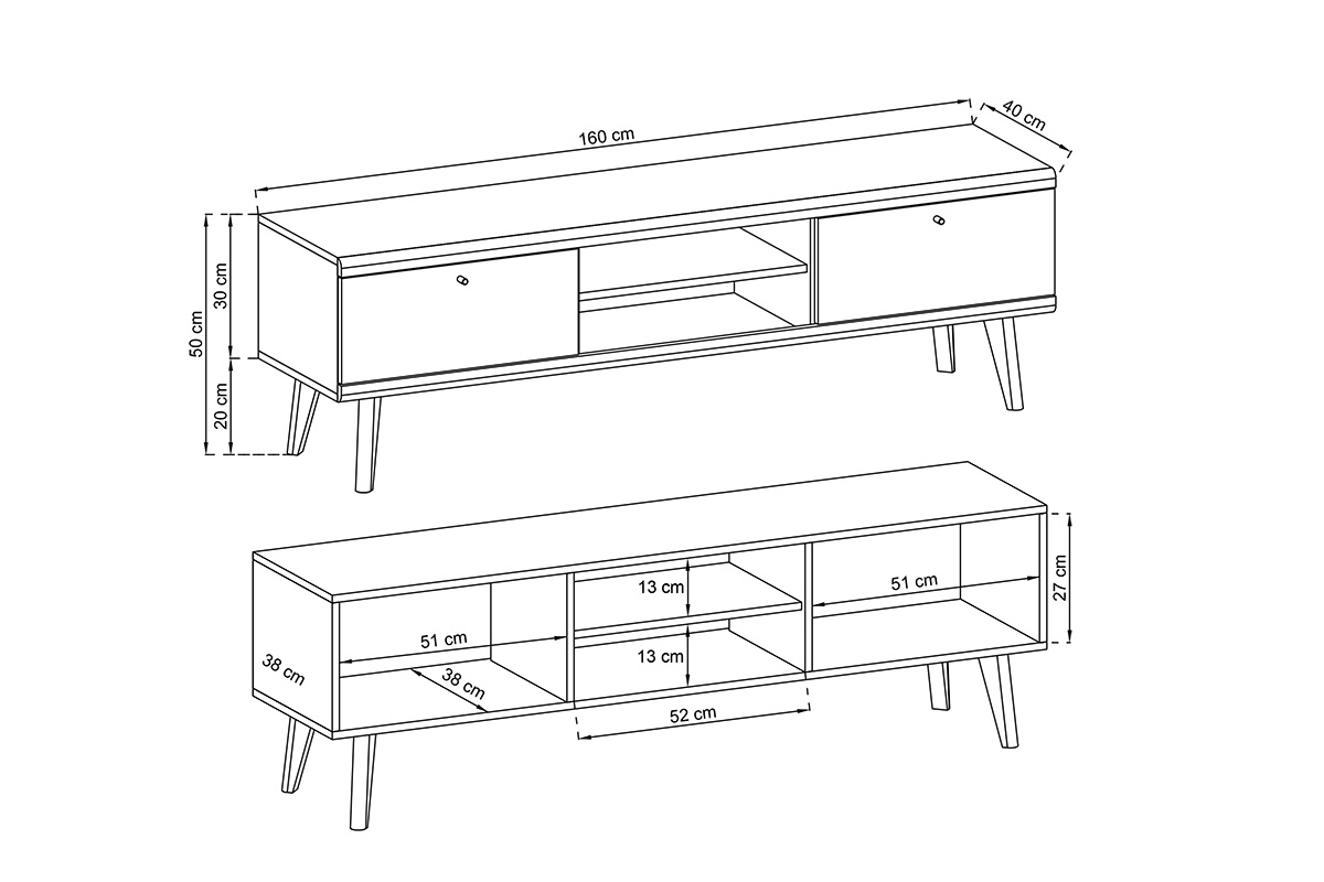 Komoda TV Promi 160 - biely mat / Dub riviera Komoda TV Promi 160 - biely mat / Dub artisan - Rozmery