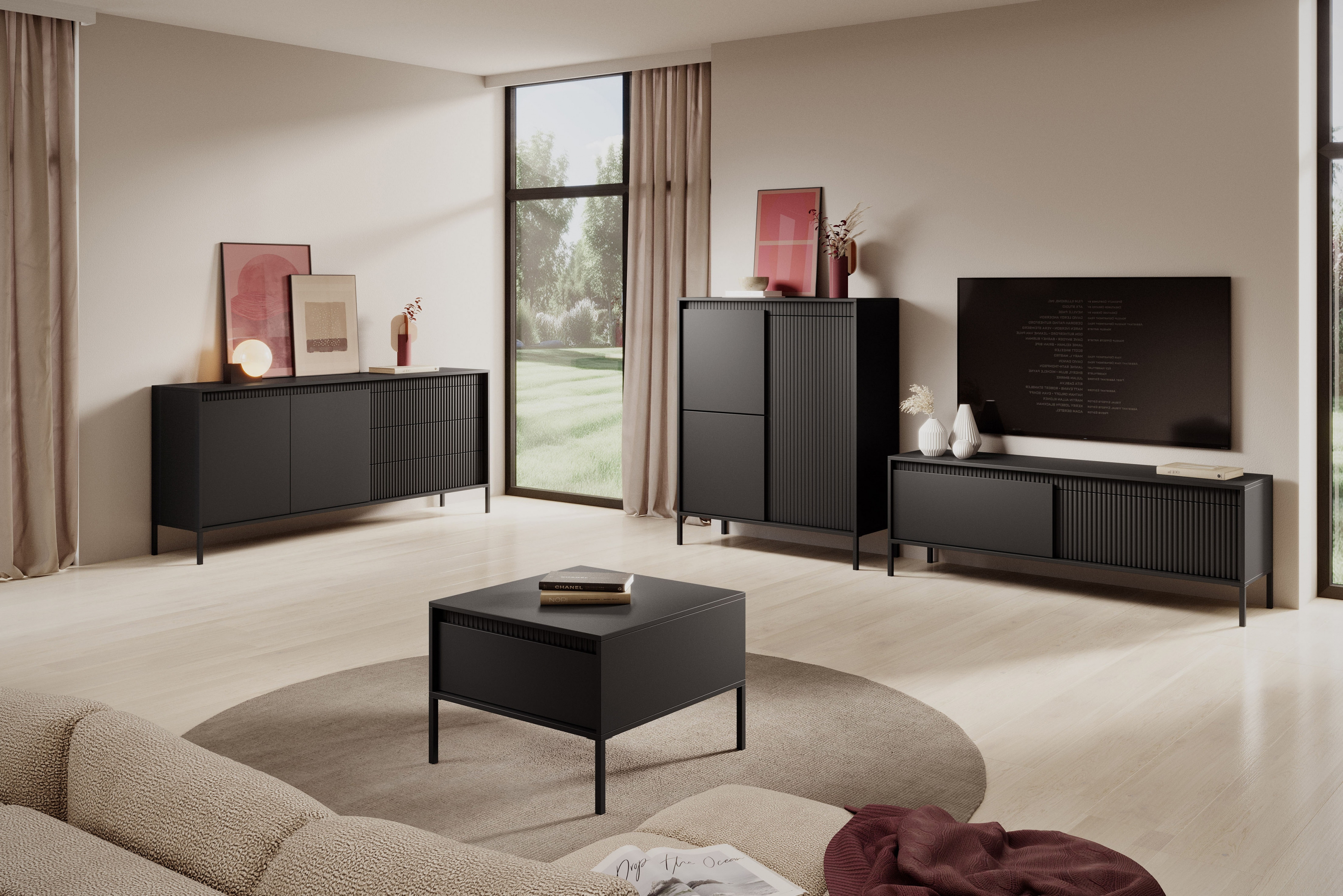 Komoda Sanos so zásuvkami 187 cm - Čierna Komoda Sanos so zásuvkami 187 cm - Čierna