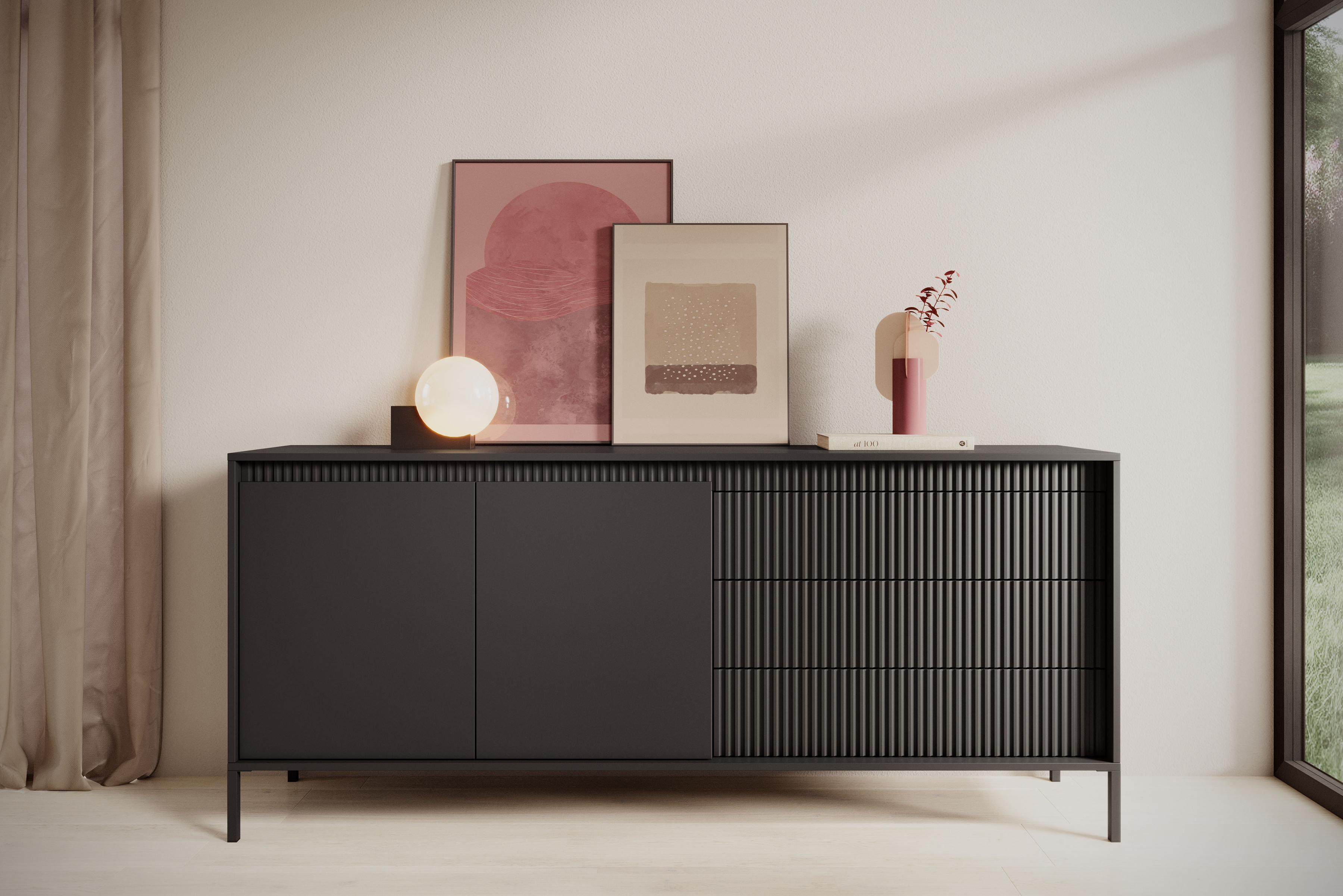 Komoda Sanos so zásuvkami 187 cm - Čierna Komoda Sanos so zásuvkami 187 cm - Čierna