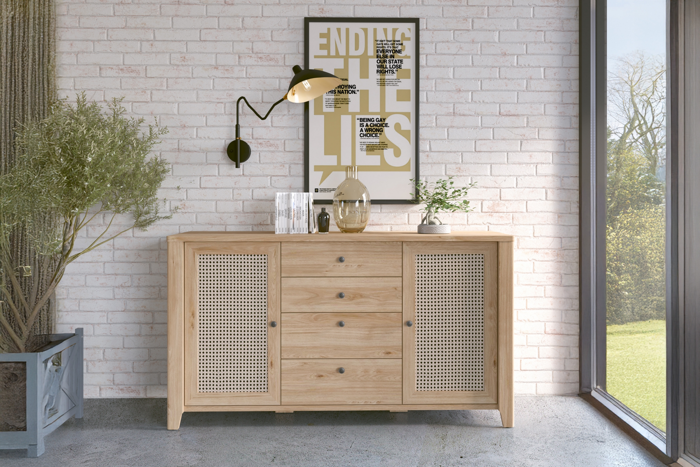 Komoda dvojdverová so štyrmi zásuvkami Selia 05 - jackson hikory / amadeus Komoda Selia 164 cm so zásuvkami - jackson hikory / amadeus