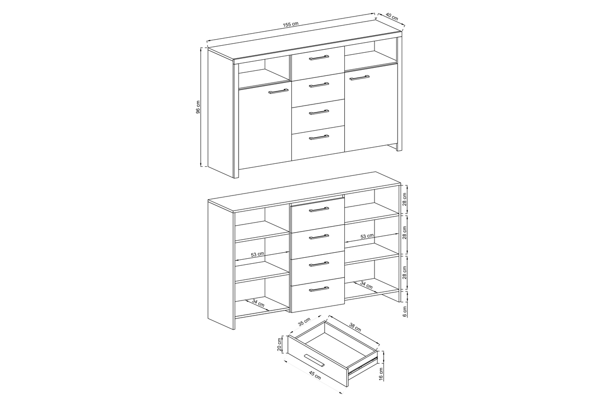 Komoda Favi se 4 zásuvkami - dub riviera Komoda SK155 Favi 