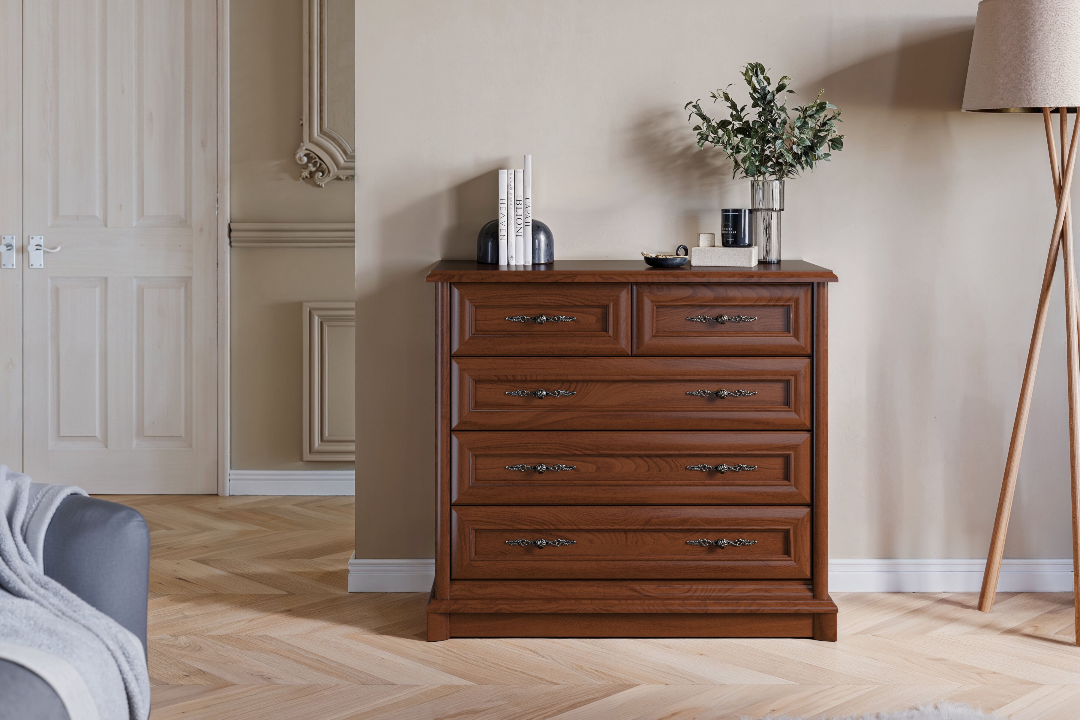Komoda Sonata 100 cm s pěti zásuvkami - kaštan ušlechtilý Komoda Sonata z piecioma zásuvkami 100 cm - kaštan szlachetny