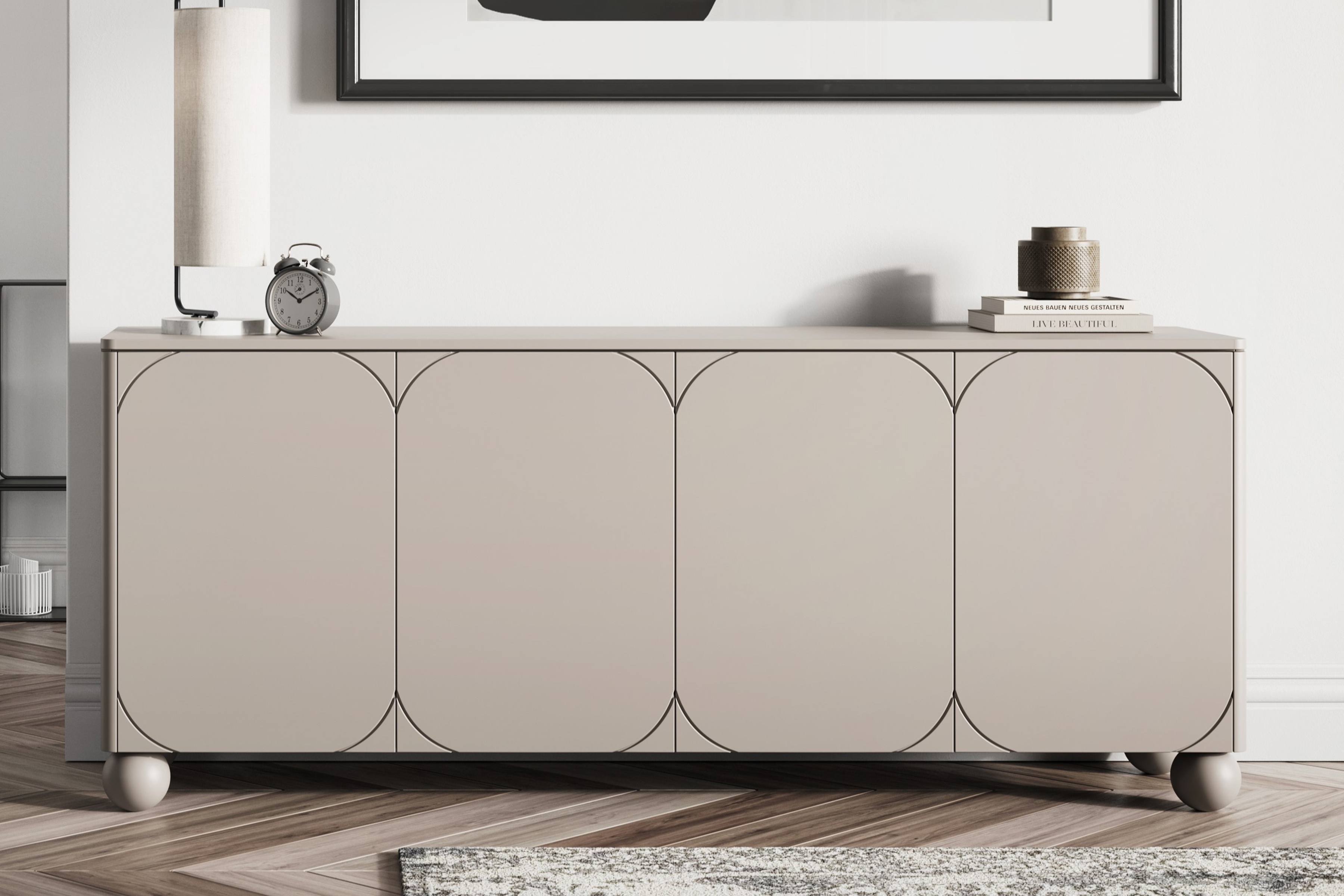 Komoda Sonatia II 200 cm štvordverová na guľatých nohách - kašmírová Komoda Sonatia II 200 cm štvordverová na nogach kulach - kašmír