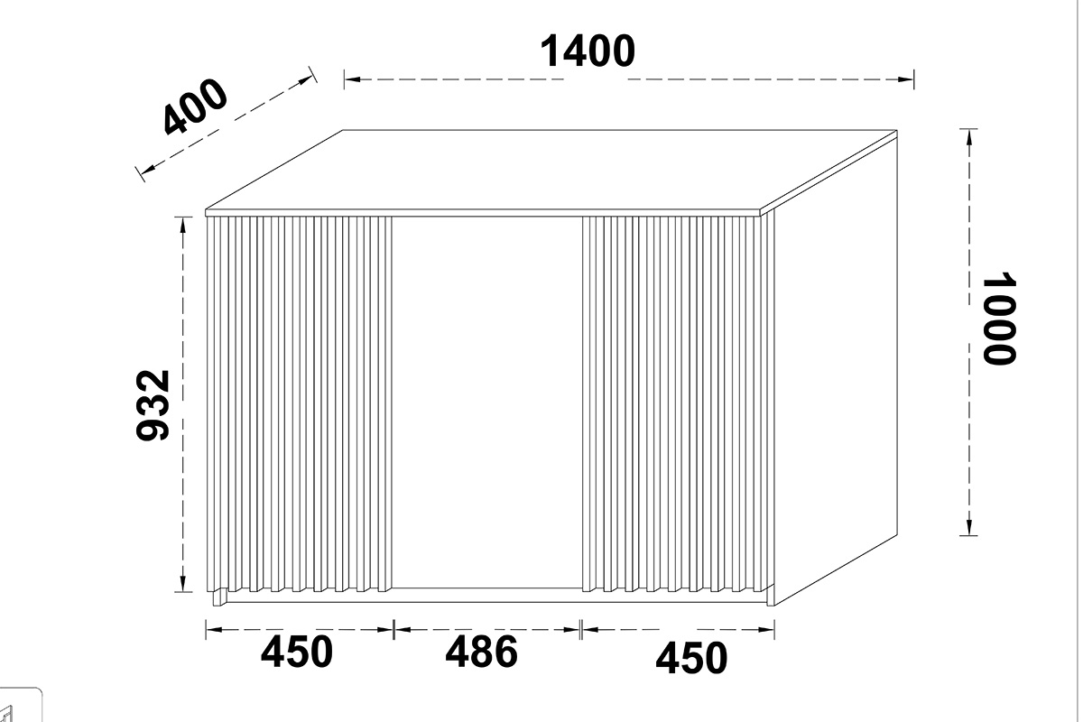 Komoda trojdverová s lamelami Latte 140 LE -3D - artisan/Čierny Komoda trzydrziowa Latte 140 LE-3D Rozmery