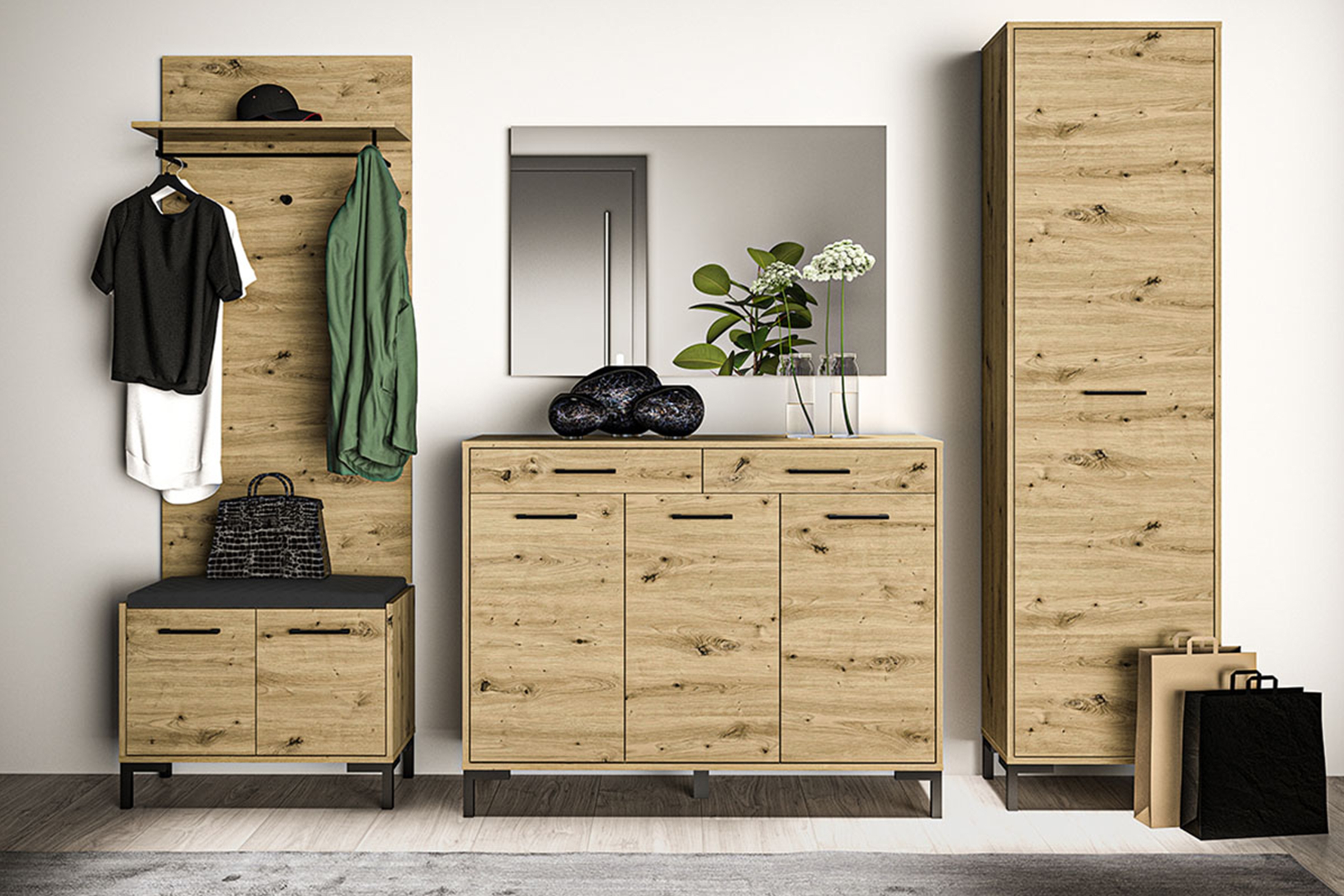 Komoda Klarso 14 se zásuvkami 120 cm - dub artisan Komoda třídveřová Klarso 14 se zásuvkami 120 cm - dub artisan