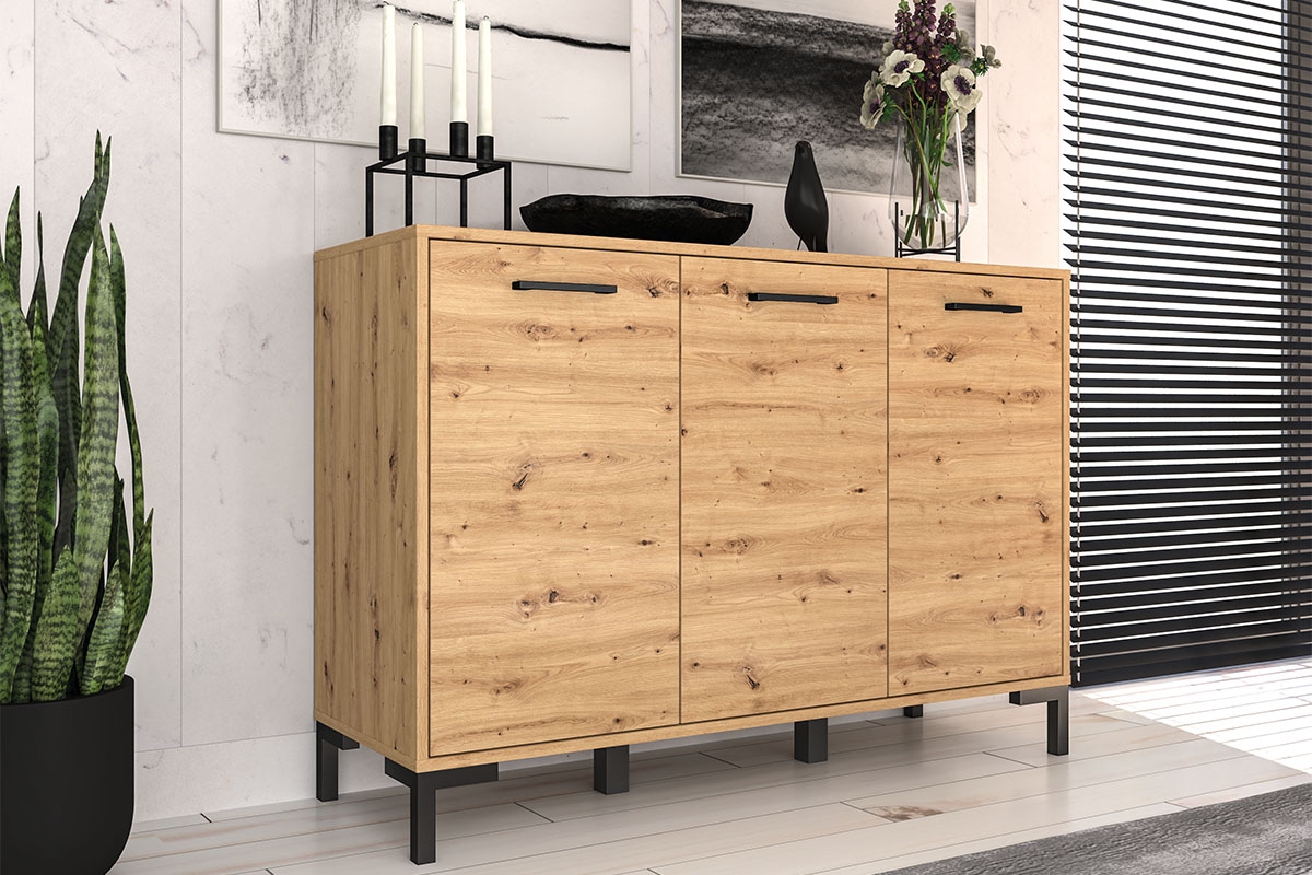 Komoda trojdverová Klarso 10 - 120 cm - Dub artisan Komoda na czarnych 