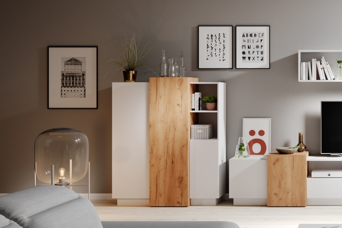 Komoda Numb 110 cm - bílá / dub craft Komoda třídveřová Numb 110 cm - Bílý/Dub craft