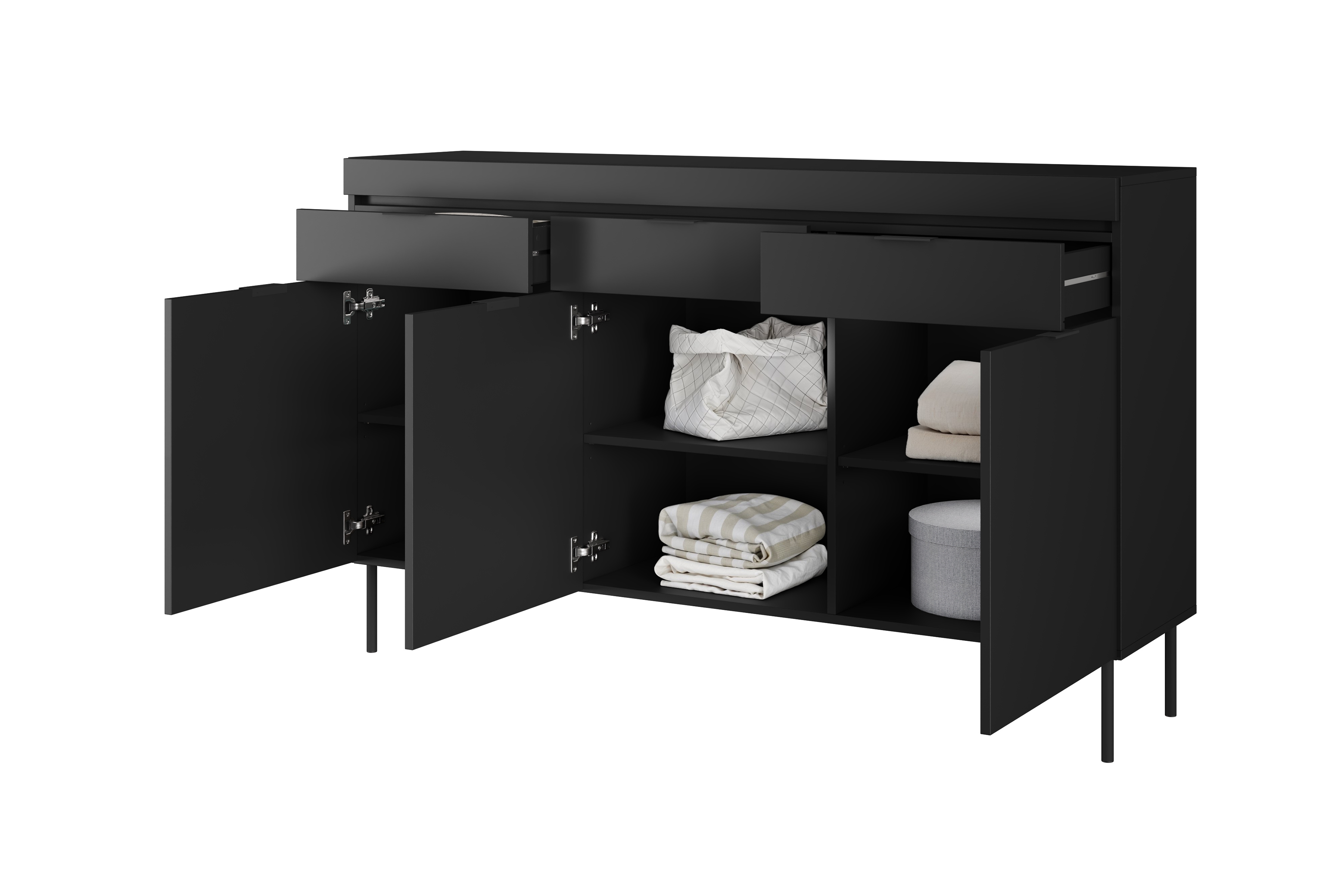 Komoda Sentia 157 cm s 3 zásuvkami - čierna / čierna Komoda trojdverová Sentia 157 s tromi zásuvkami - Čierny / Čierny 