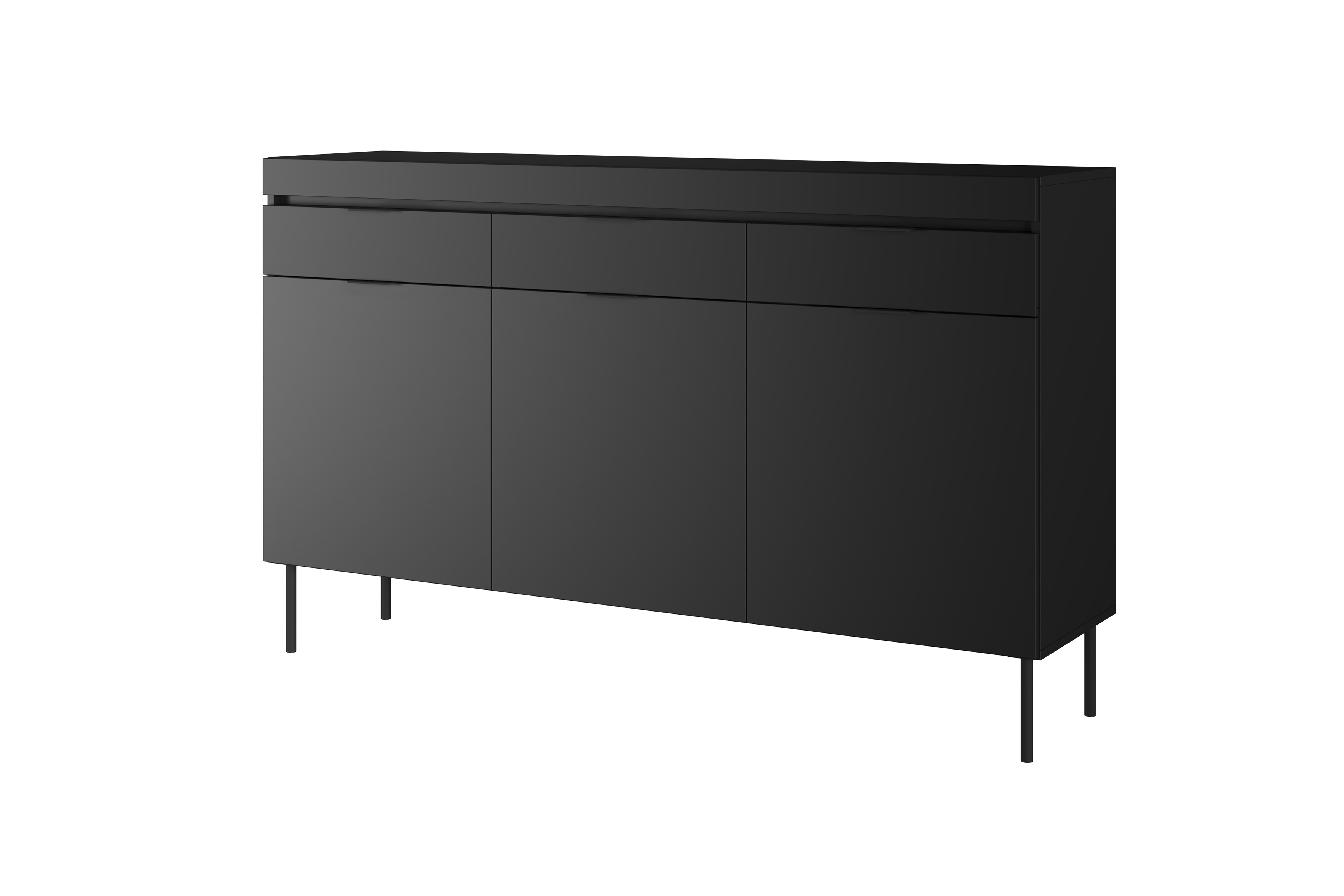 Komoda Sentia 157 cm s 3 zásuvkami - čierna / čierna Komoda trojdverová Sentia 157 s tromi zásuvkami - Čierny / Čierny 