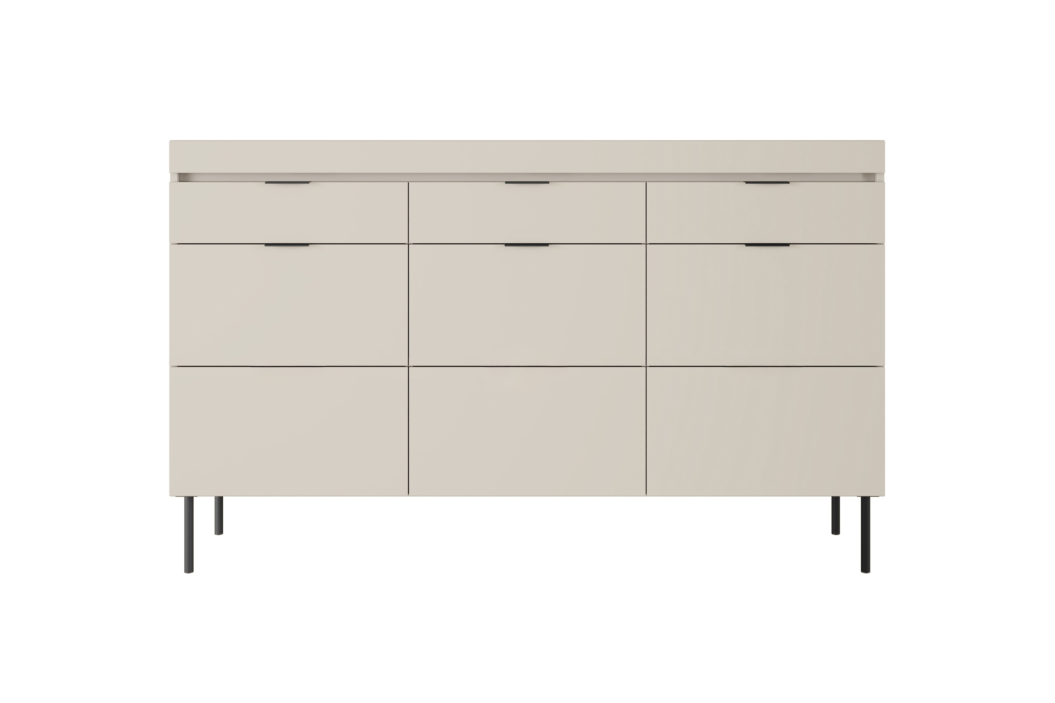 Komoda Sentia 157 cm s 3 zásuvkami - kašmírová / čierna Komoda trojdverová Sentia 157 s tromi zásuvkami - kašmír / Čierny 