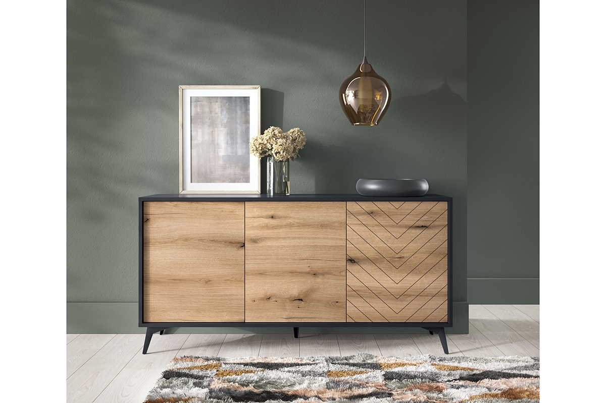 Komoda Sewana - dub evoke / černá Komoda třídveřová