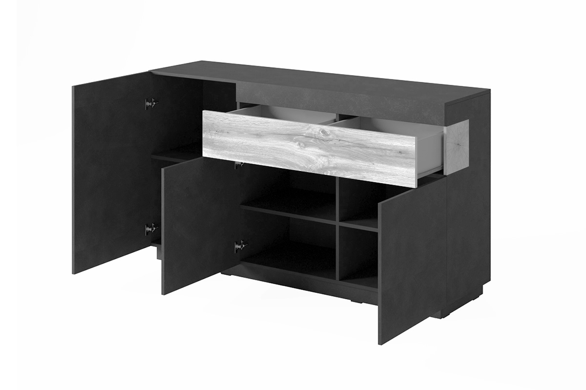 Komoda Silke 43 - bílý lesk / dub wotan Komoda třídveřová Silke 43 - Bílý lesk / Dub wotan - wnetrze