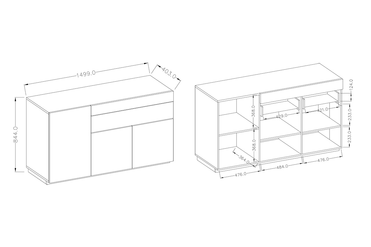 Komoda Silke 43 - matera / dub wotan Komoda třídveřová Silke 43 - matera / Dub wotan - Rozměry