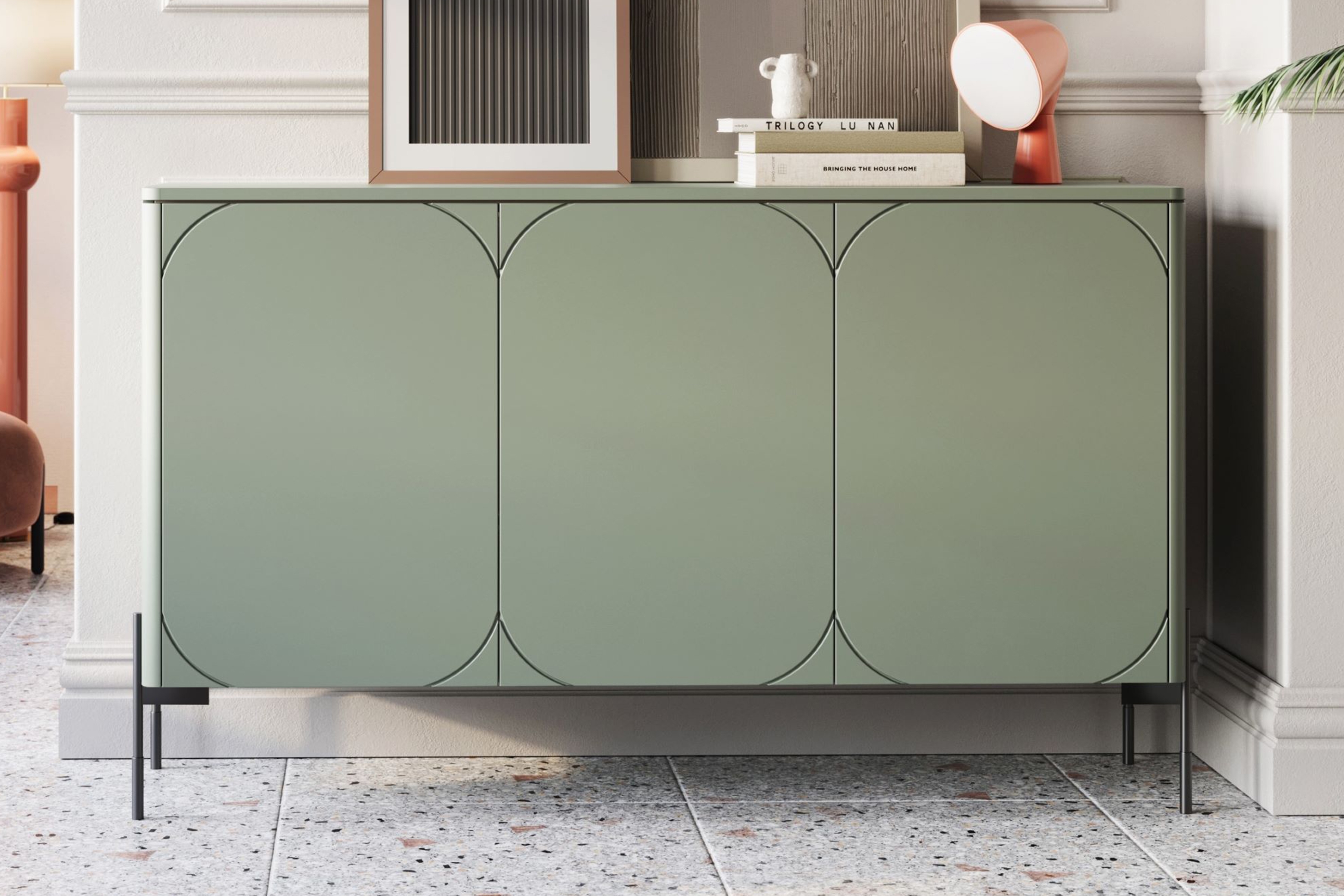 Komoda Sonatia 150 cm - olivová Komoda třídveřová Sonatia na kovových nohách 150 cm - olivová