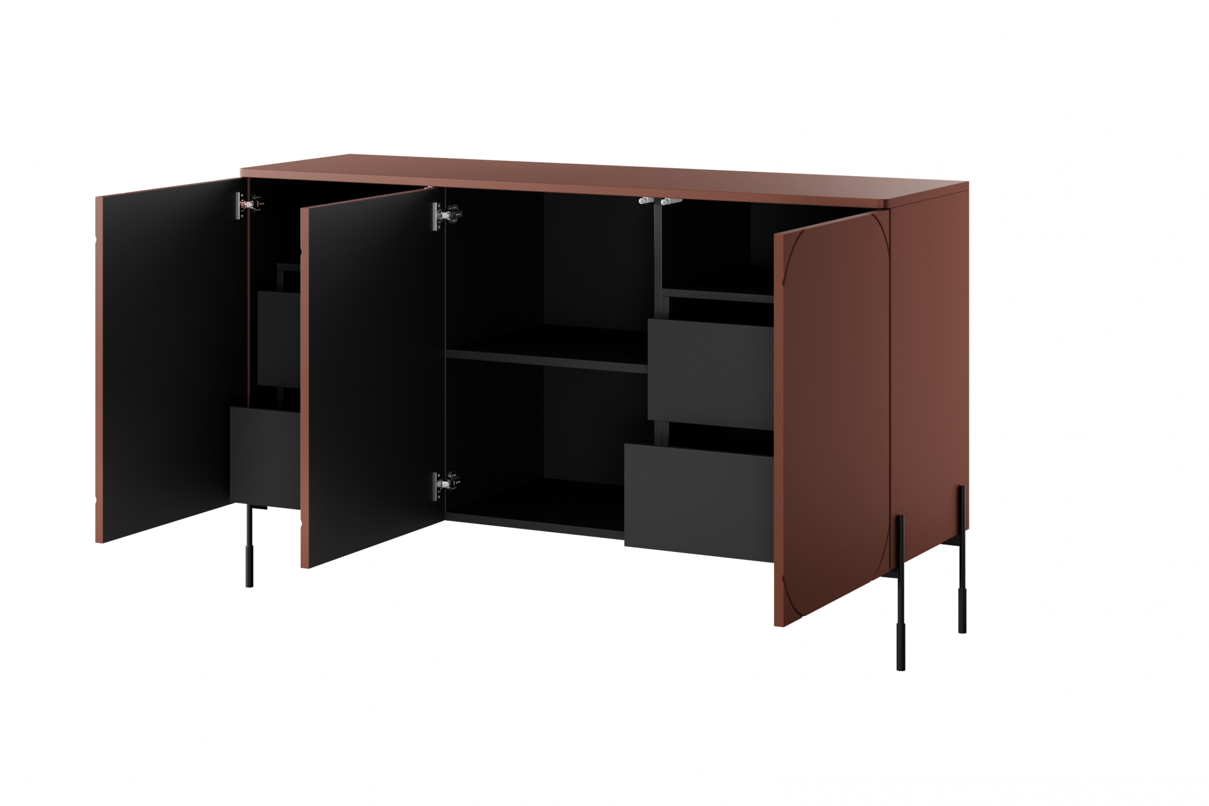 Komoda Sonatia 150 cm s 2 ukrytými zásuvkami - burgundová Komoda z przegrodami