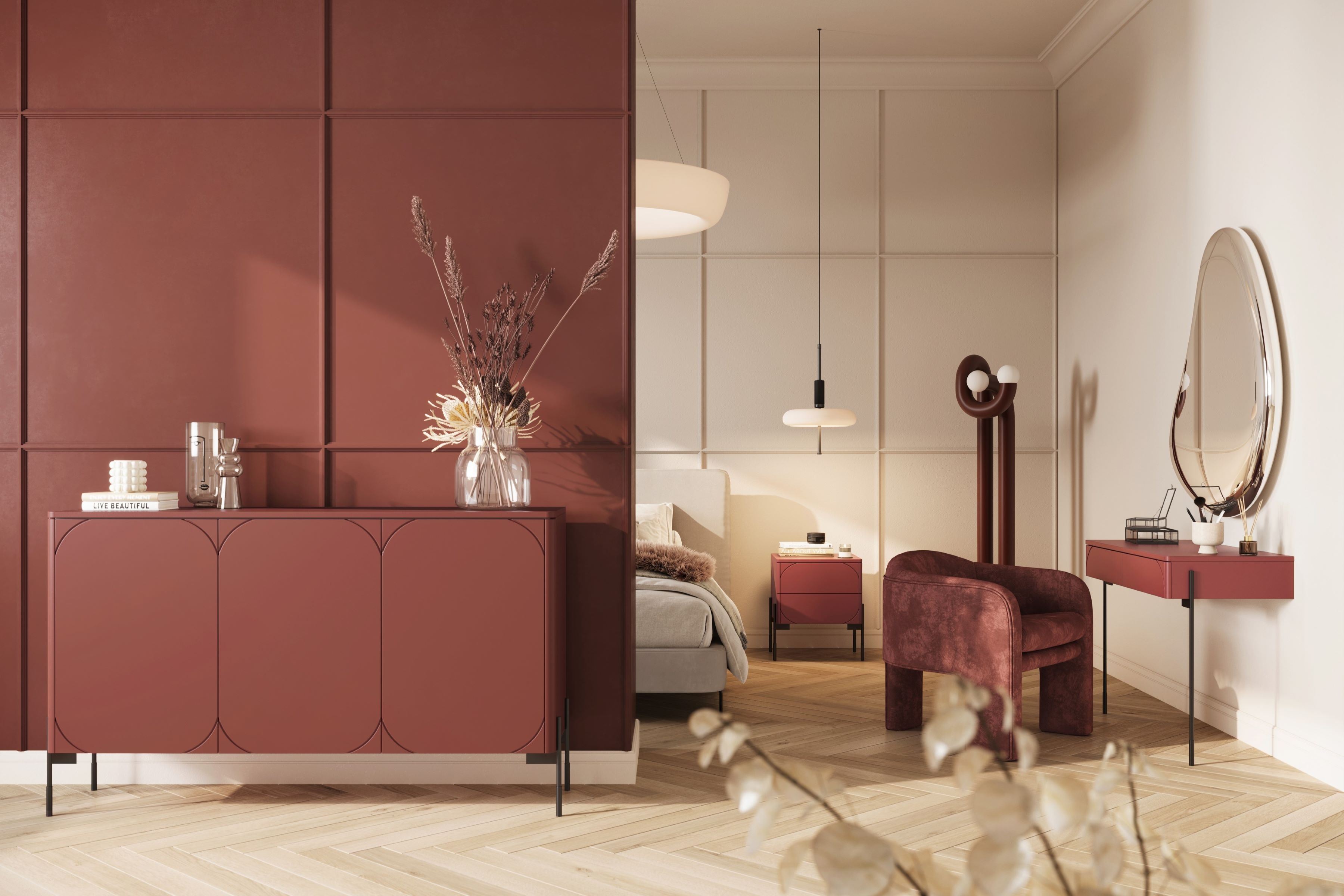 Komoda Sonatia 150 cm s 2 ukrytými zásuvkami - burgundová Komoda do izby