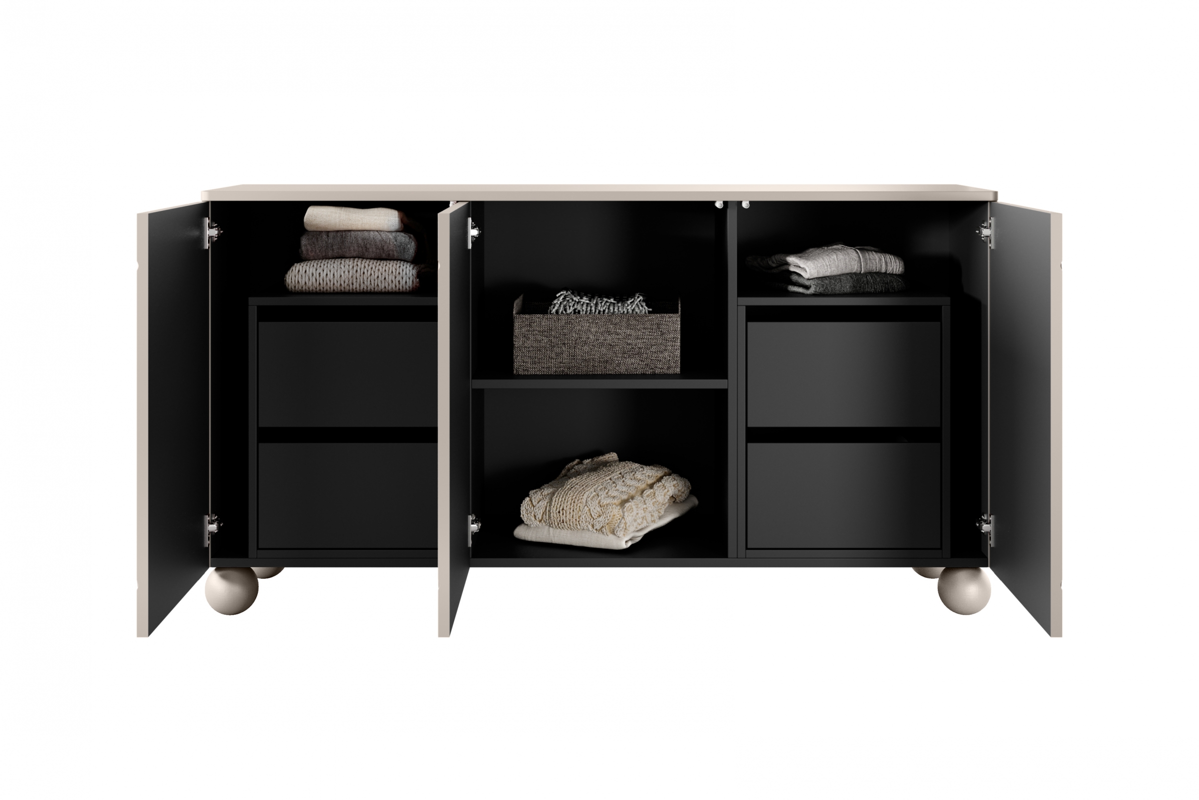 Komoda Sonatia II 150 cm so 4 ukrytými zásuvkami - kašmírová priestorná Komoda