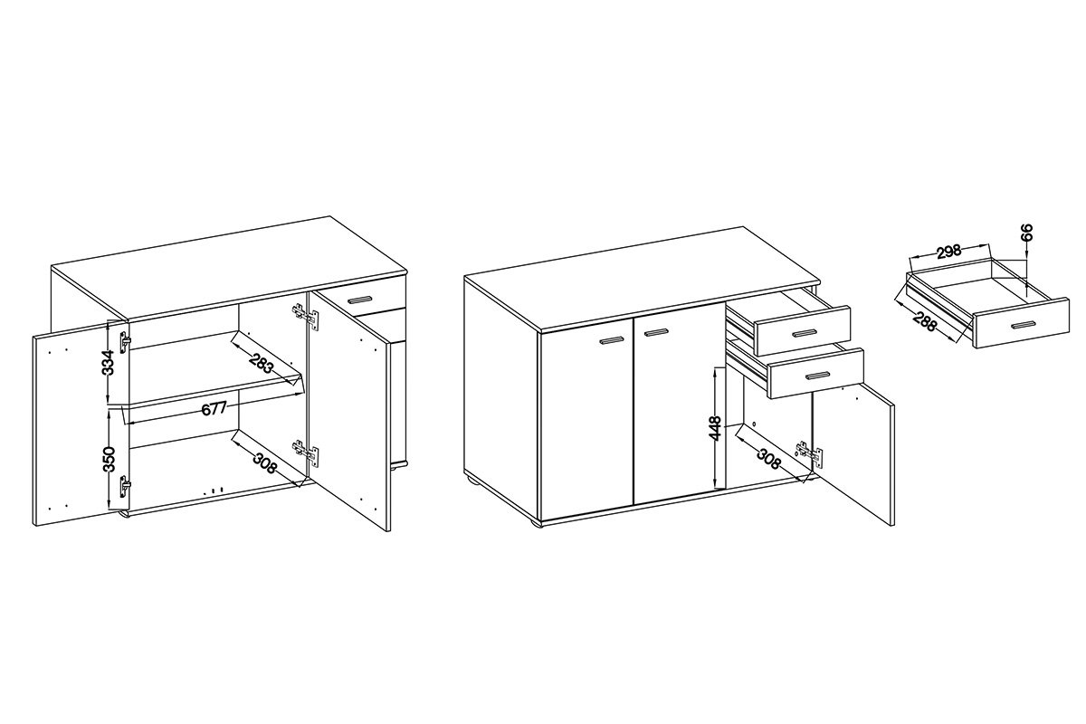 Komoda Luck I 106 cm - bílá Komoda třídveřová se dvěma zásuvkami Luck I - Bílý - Rozměry